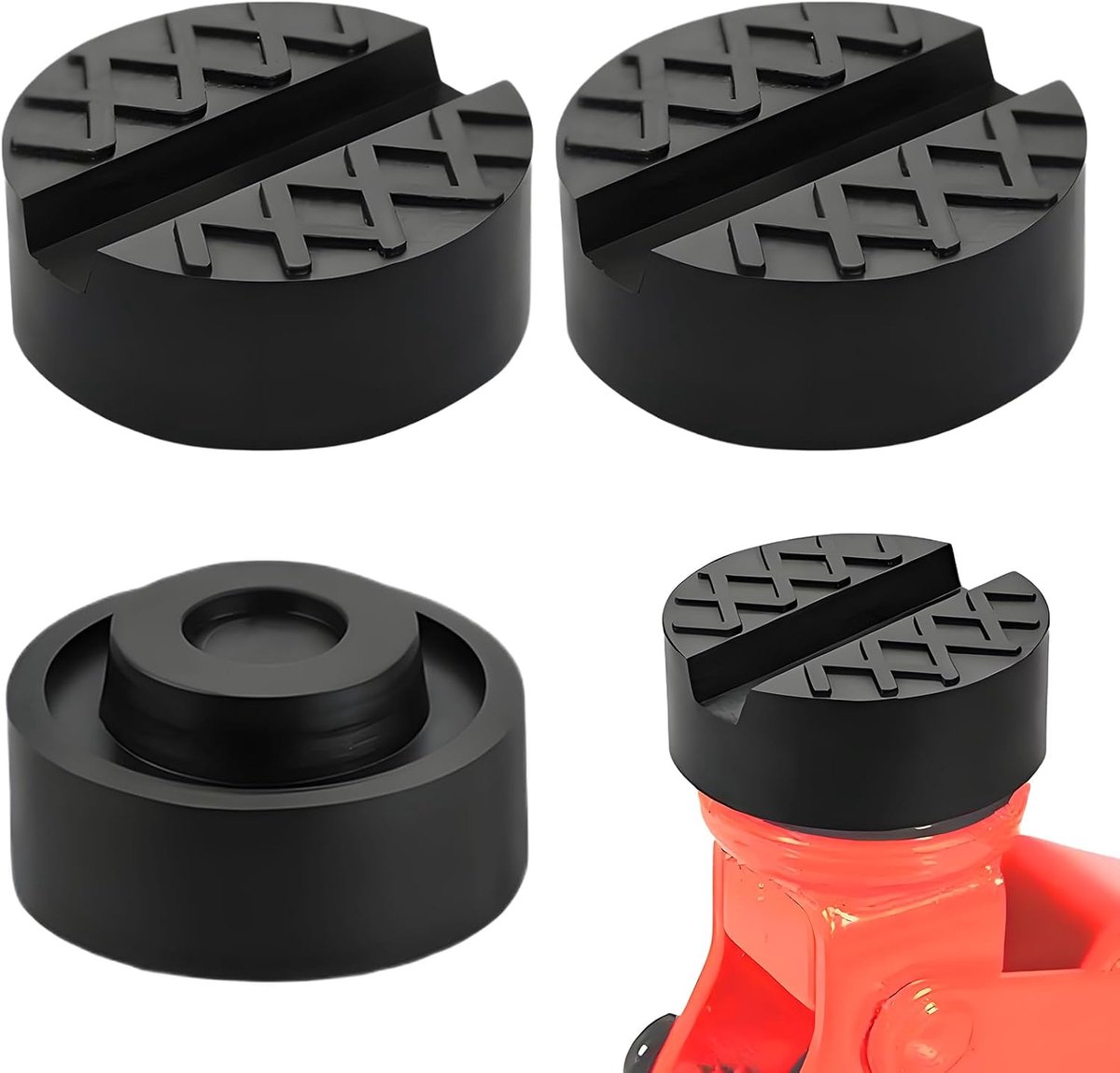 SnelShoppen - 4 Stuks Rubber Auto Jack Trailer Universele Rubber Trailer voor Stamp Jack, Auto Jack Adapter met Groeven en Wafeloppervlak, Ideaal voor