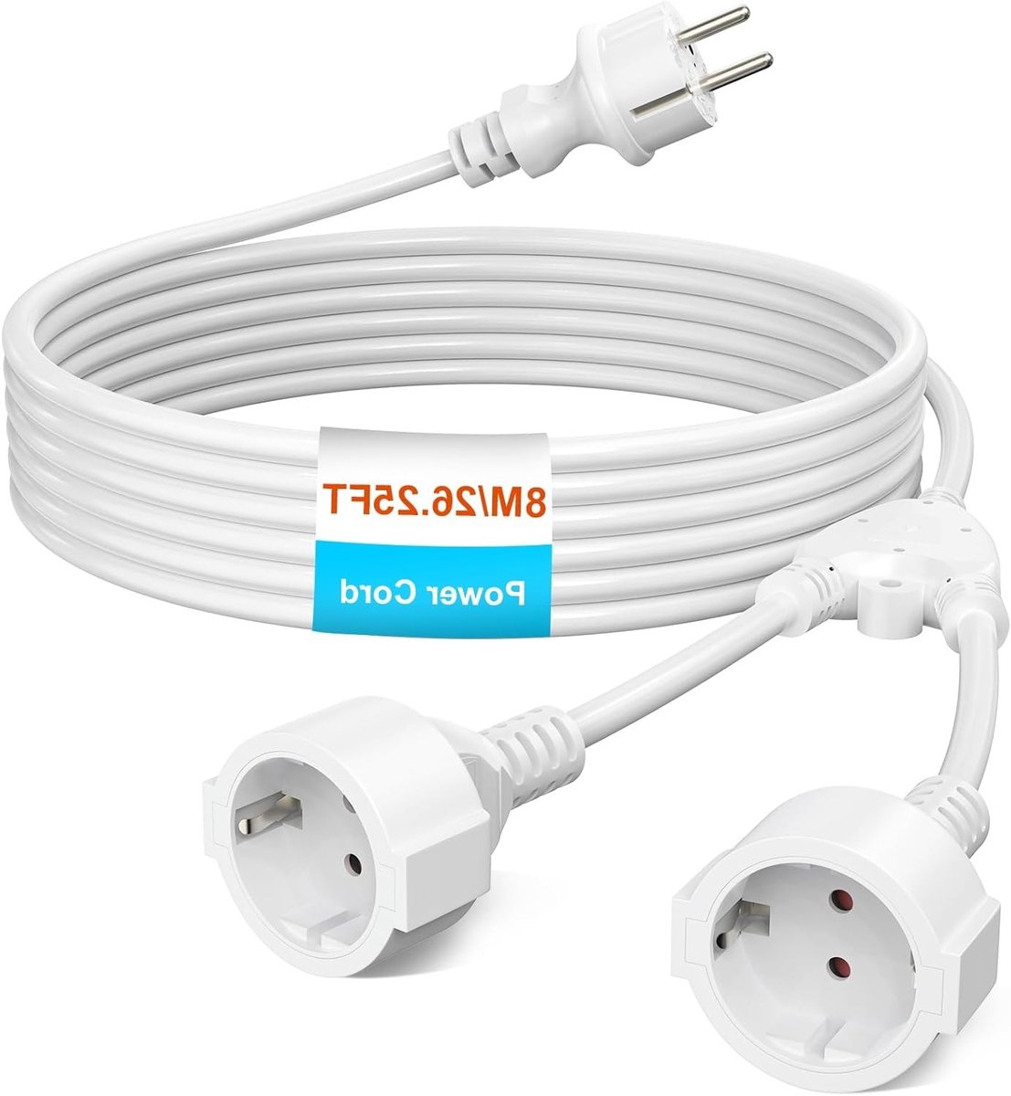 Verlengsnoer met 2 Schuko-aansluitingen, 8 m, Aardbeveiliging, Voor Binnengebruik, 250 V, 16 A, 3680 W, Veiligheid en Kwaliteit