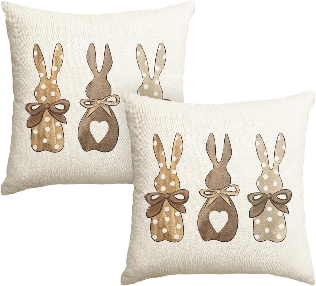 SnelShoppen - Set van 2 Pasen Konijn Kussenhoezen 50 x 50 cm, Seizoensgebonden Throw Pillow Covers, Polyester, Voor Bank, Woonkamer, Feestdecoratie