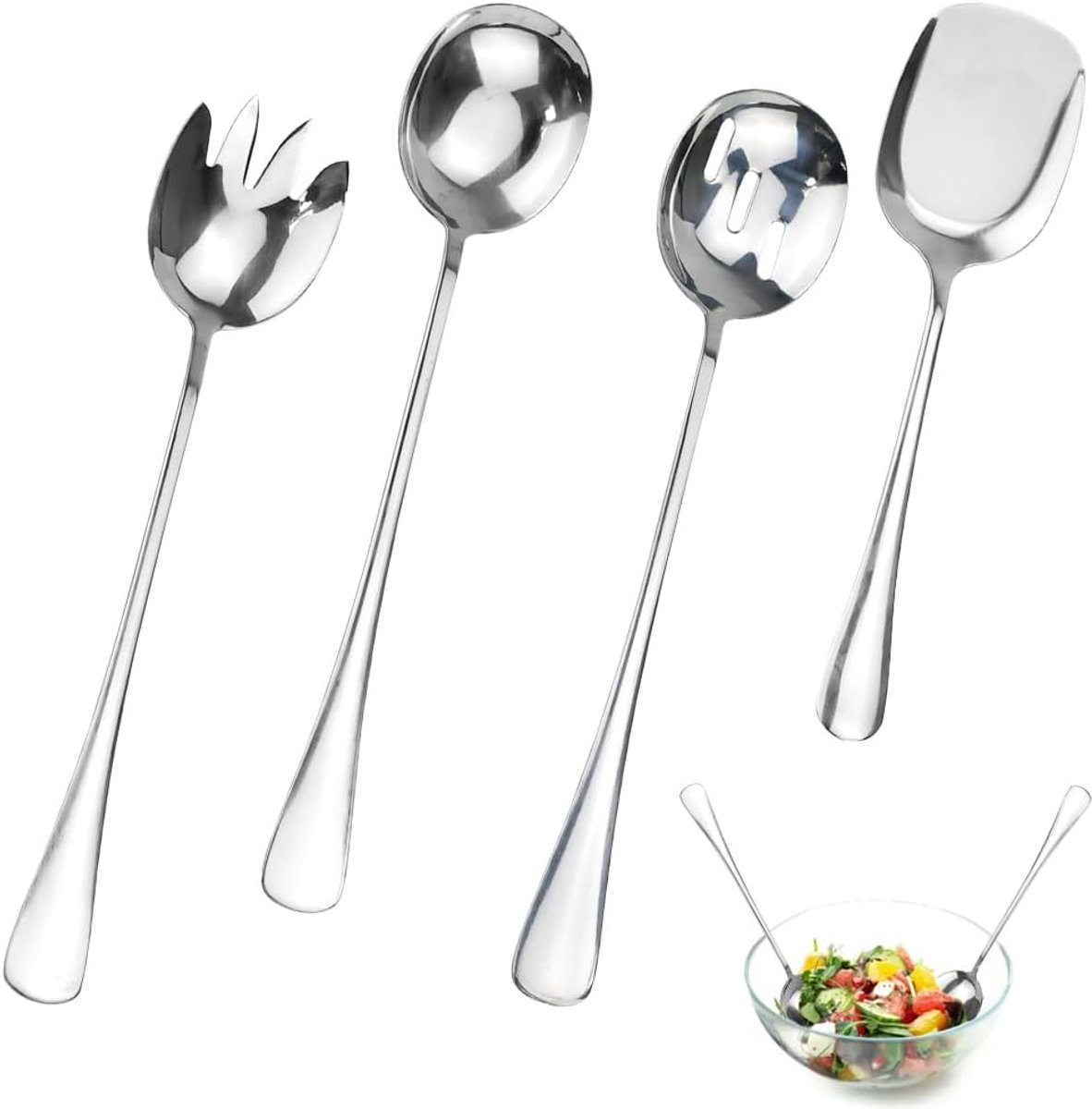 SnelShoppen - Slalepelset 4-delig - Hoogwaardige RVS Slalepels voor Tuin, Keuken en Feest - Perfect voor BBQ, Camping en Kinderen - Inclusief Opbergta