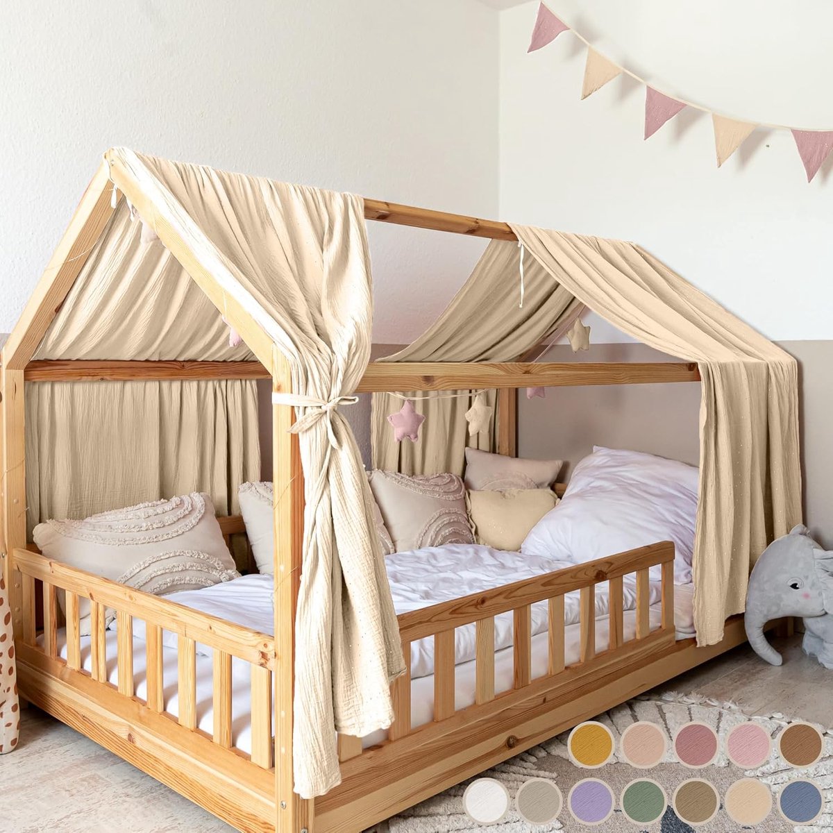 SnelShoppen - Lilimaus Canopy Bedtent, 12 Kleuren, 100% Katoen Muslin, Kinderbedgordijn voor Jongens en Meisjes, Decoratie voor Huisbedden