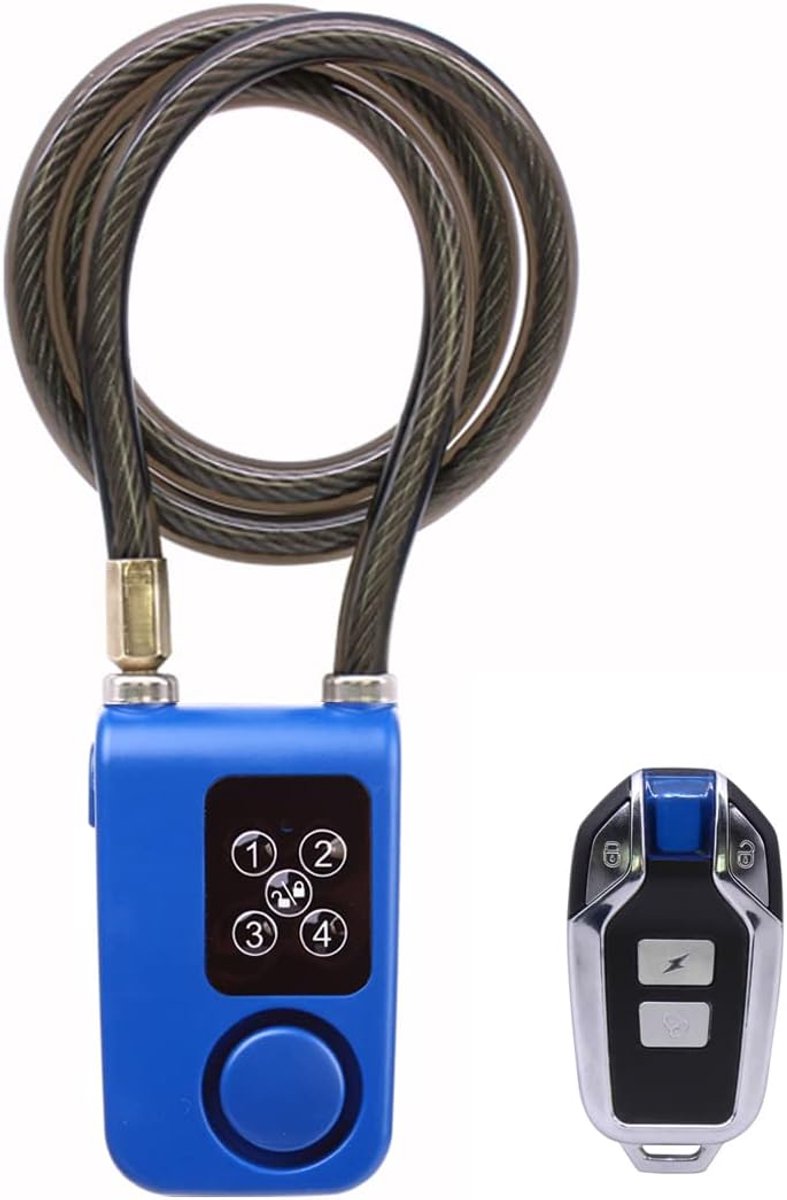 SnelShoppen - Draadloos Fiets Alarm Slot met Remote Control, 70cm Kabel, IP55 Waterproof, Anti-diefstal Beveiliging voor Fiets, Motor, Scooter, Stroll