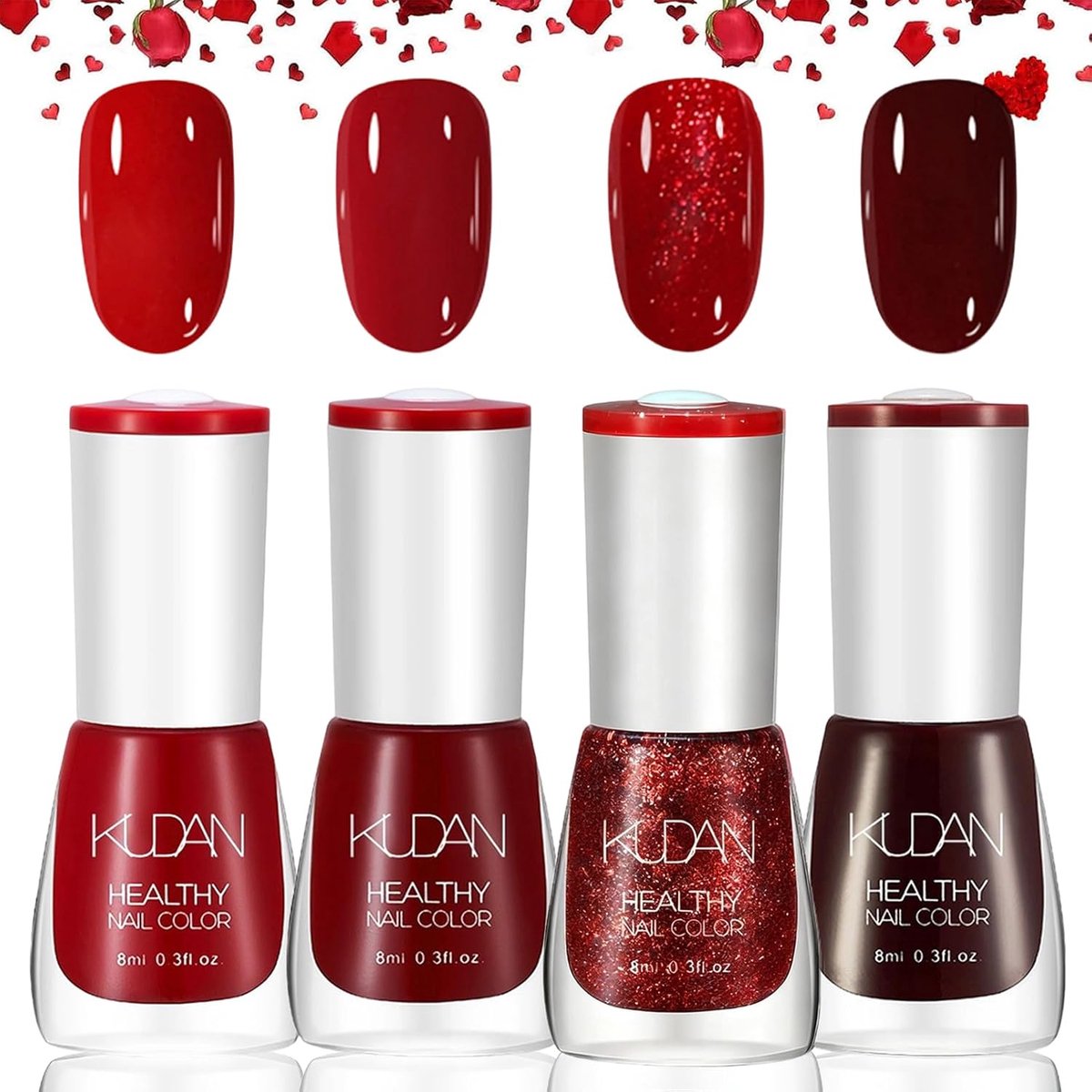 SnelShoppen - 4 Kleuren Nagellak Set, Sneldrogend en Langdurig, Non-Toxisch Waterbasis Nagellak, Chipbestendig en Hoogglans Rood voor DIY Manicure en
