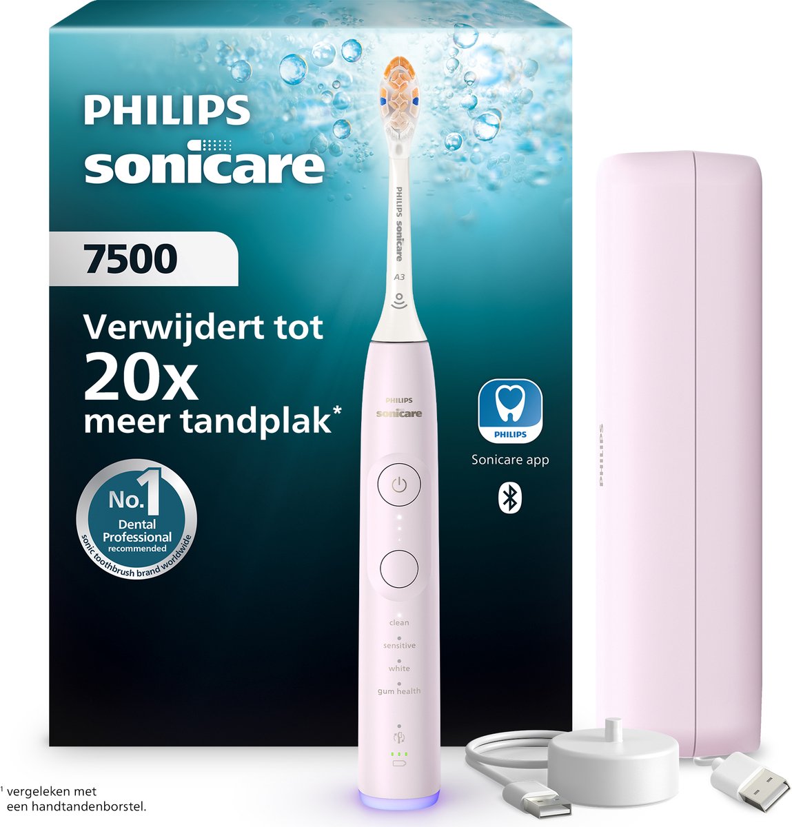 Philips Sonicare 7500 Series Elektrische Tandenborstel - Poetsdruksensor, 12 Poetsinstellingen, Gezonder Tandvlees, Sonicare App & Oplaadreisetui - Roze - HX7422/05