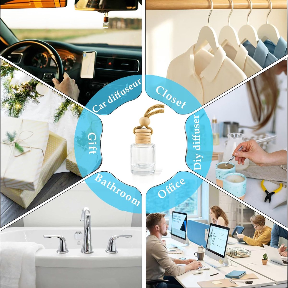 SnelShoppen - 10 Stuks 10ml Luchtverfrisser Hangflessen - Lege Glazen Flessen voor Aromatherapie en Essentiële Olie voor Auto, Kantoor of Thuis - Maak
