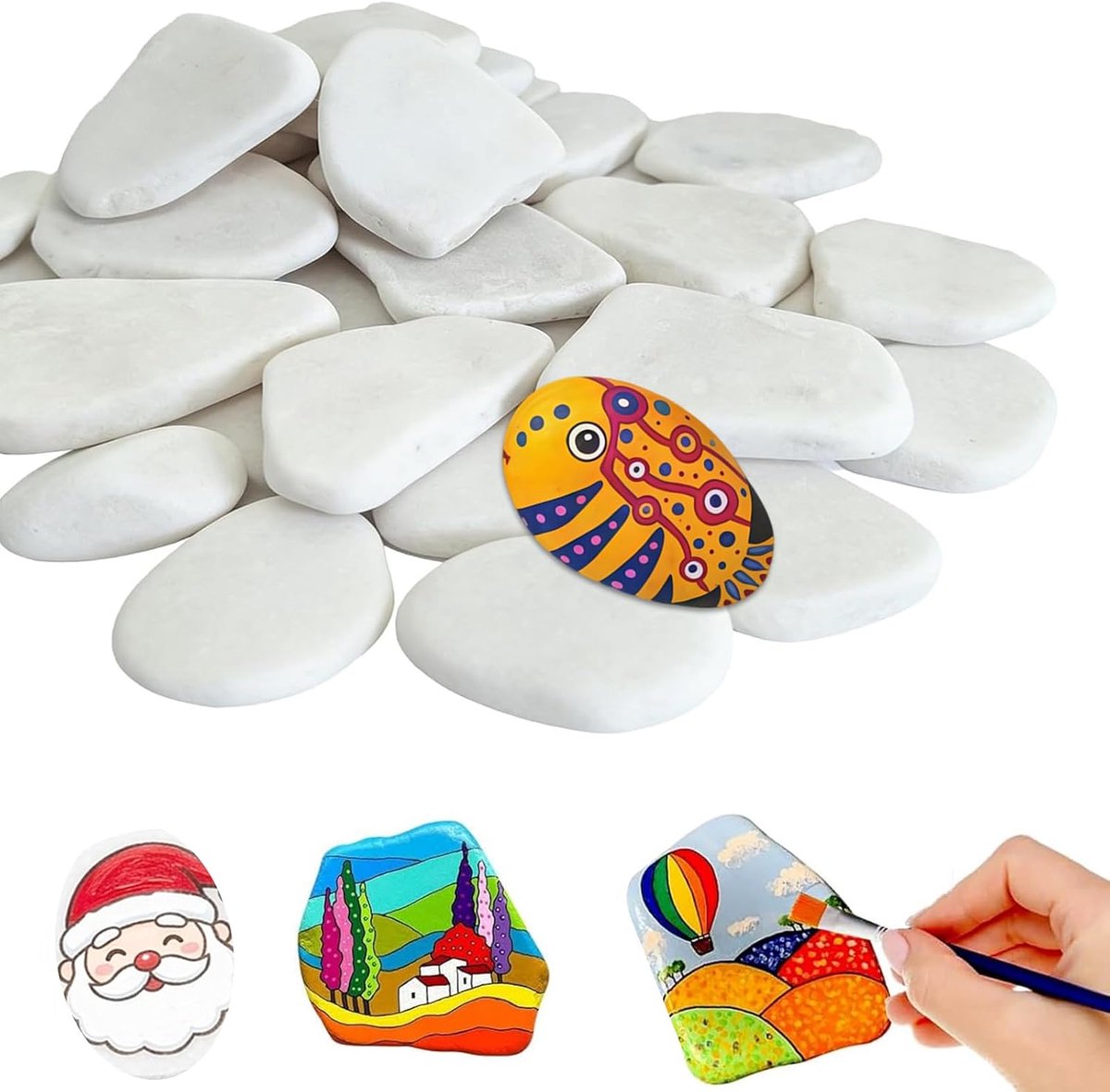 SnelShoppen - 20 Stukken Platte Stenen voor Schilderen, 5-8 cm, Natuurlijke Zwarte Kiezels, Glad, Decoratieve Steentjes voor Mandala Schilderen, Creat