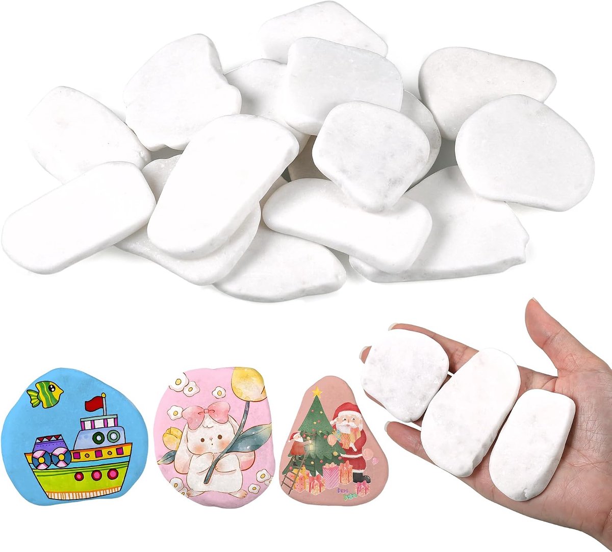 SnelShoppen - 15 Stuks Witte Platte Schildersstenen 5-8 cm, Glad Natuurlijke Rivierstene voor Decoratie, Tuin, Vazen en DIY Kunstprojecten