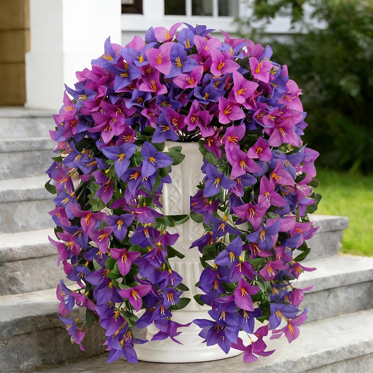 SnelShoppen - 2x Kunstbloemen Bougainvillea Vervalsingen UV-bestendig - 50cm Lange Fuchsia Rode Hangplanten met Zijde Bloemen voor Tuin, Balkon, Patio