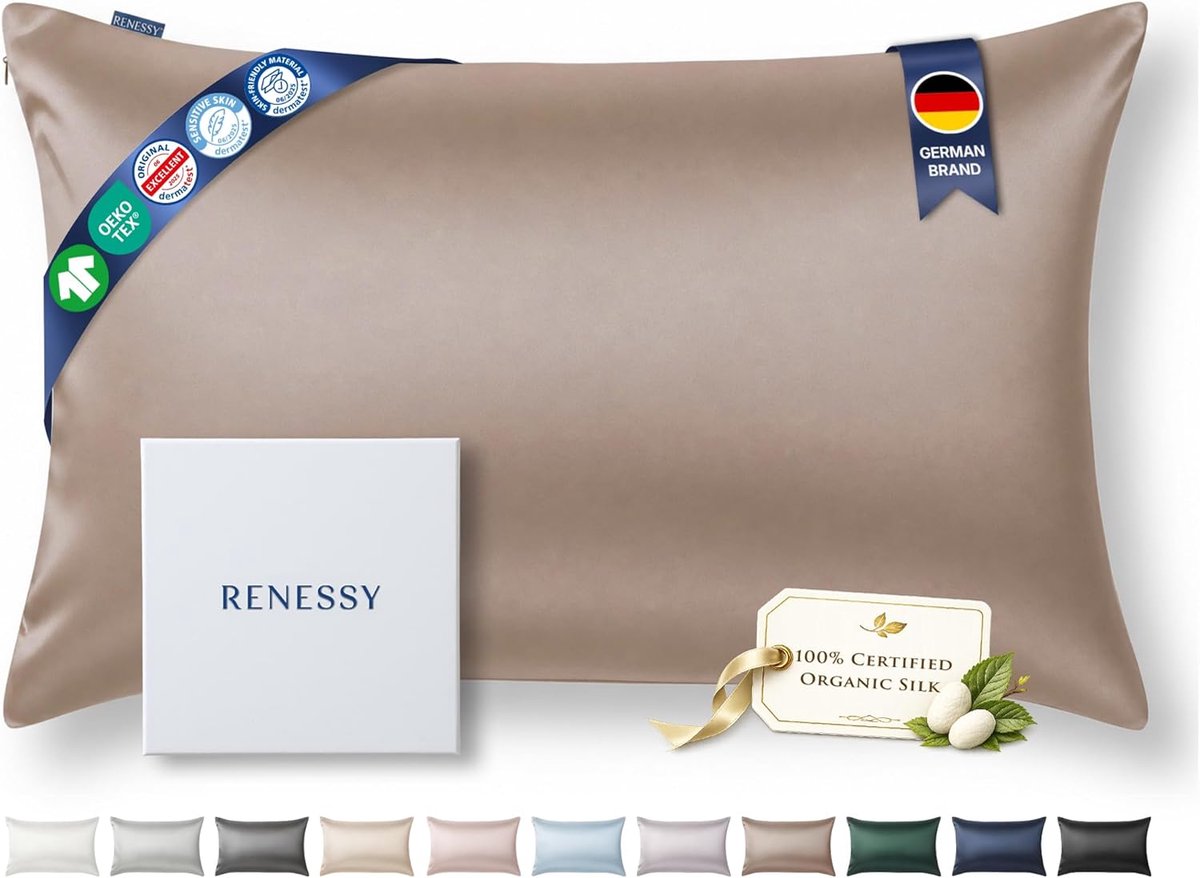 SnelShoppen - Kussensloop 100% Biologische Zijde 50x70 cm - 22 Momme Mulberry Zijde, Klasse 6A, Oeko-Tex gecertificeerd - Luxe voor Haar en Huid, Warm