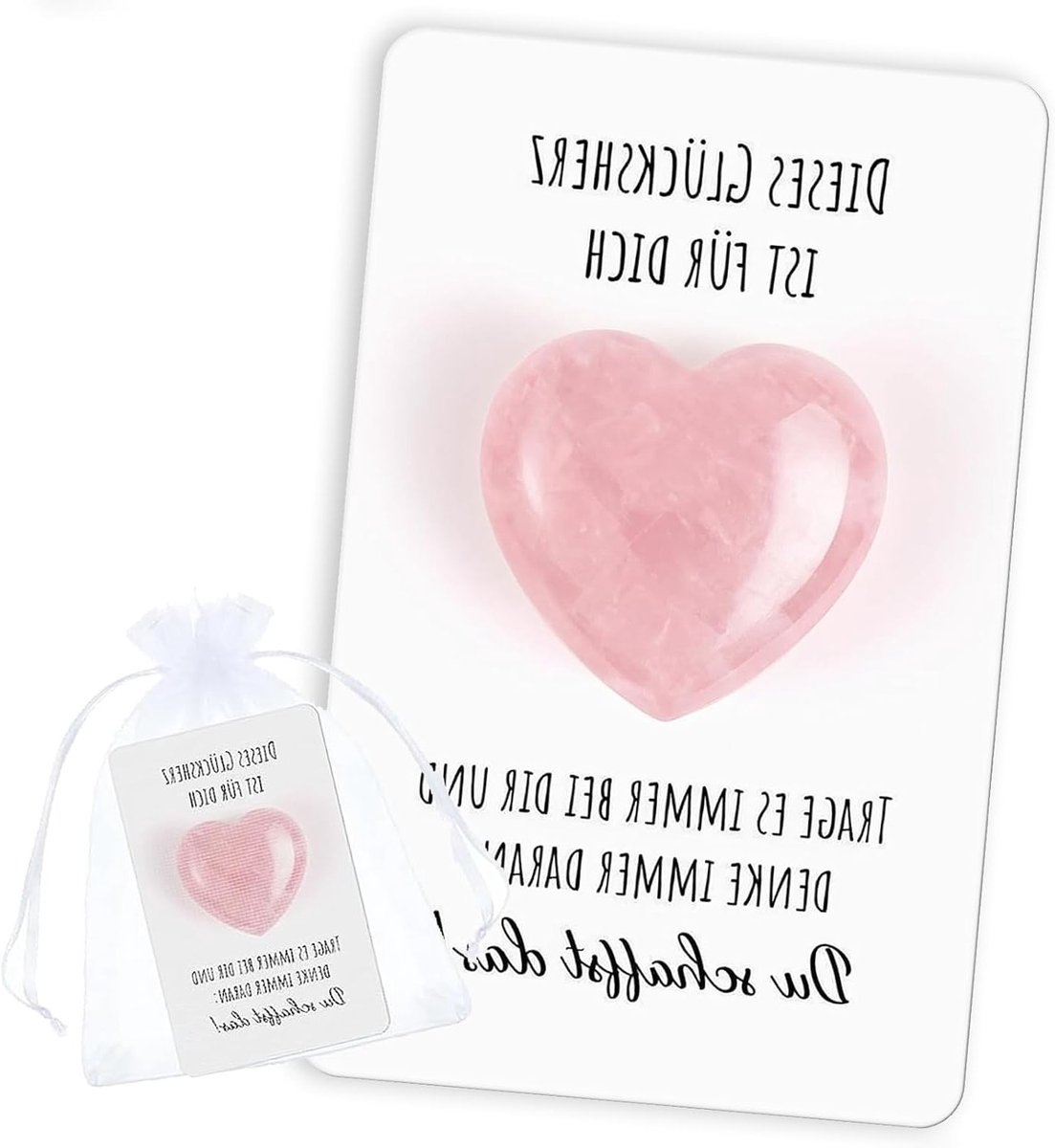 Geluksbrengerset met roze kristallen hart en motiveringskaart, perfect cadeau voor emotionele steun en speciale momenten