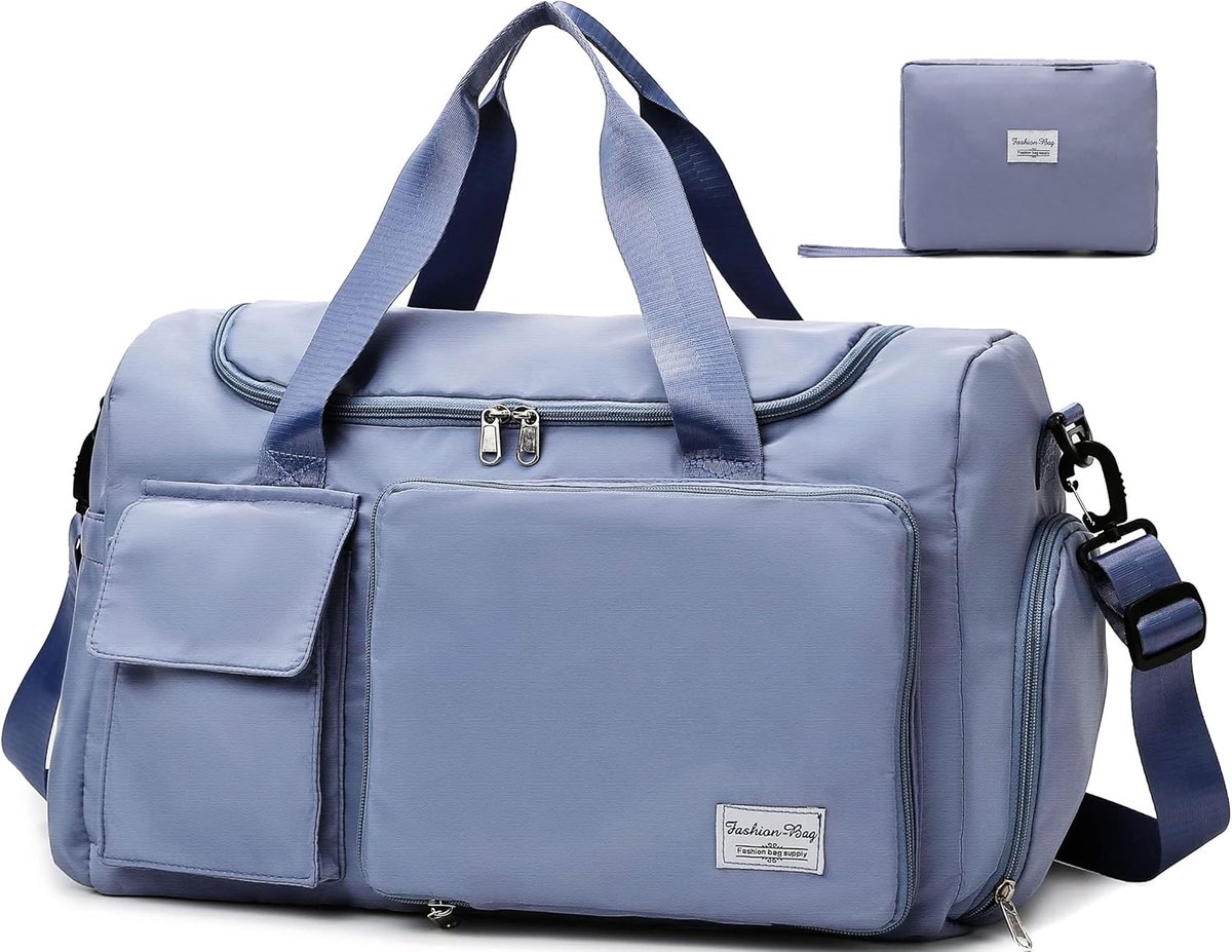 SnelShoppen - Travel Bag Mannen Vouwbare Sporttas met Schoencompartiment en Vochtcompartiment, Weekendtas Waterdicht 50L, Blauw, Gymtas voor Sport en