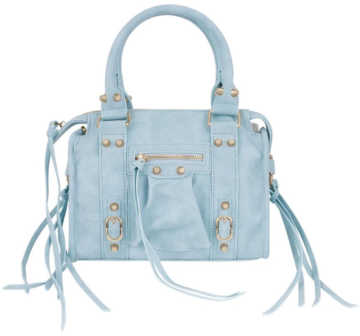 Damestas - IT Girl - Lichtblauw - City Bag - 24,5 cm x 20cm x 10cm - PU Leer - Handtas Dames - Schoudertas met Lange Schouderriem - Ritssluiting - Meerdere Vakken - Accent Fringe tas – Handtas - 24,5 cm x 20cm x 10cm