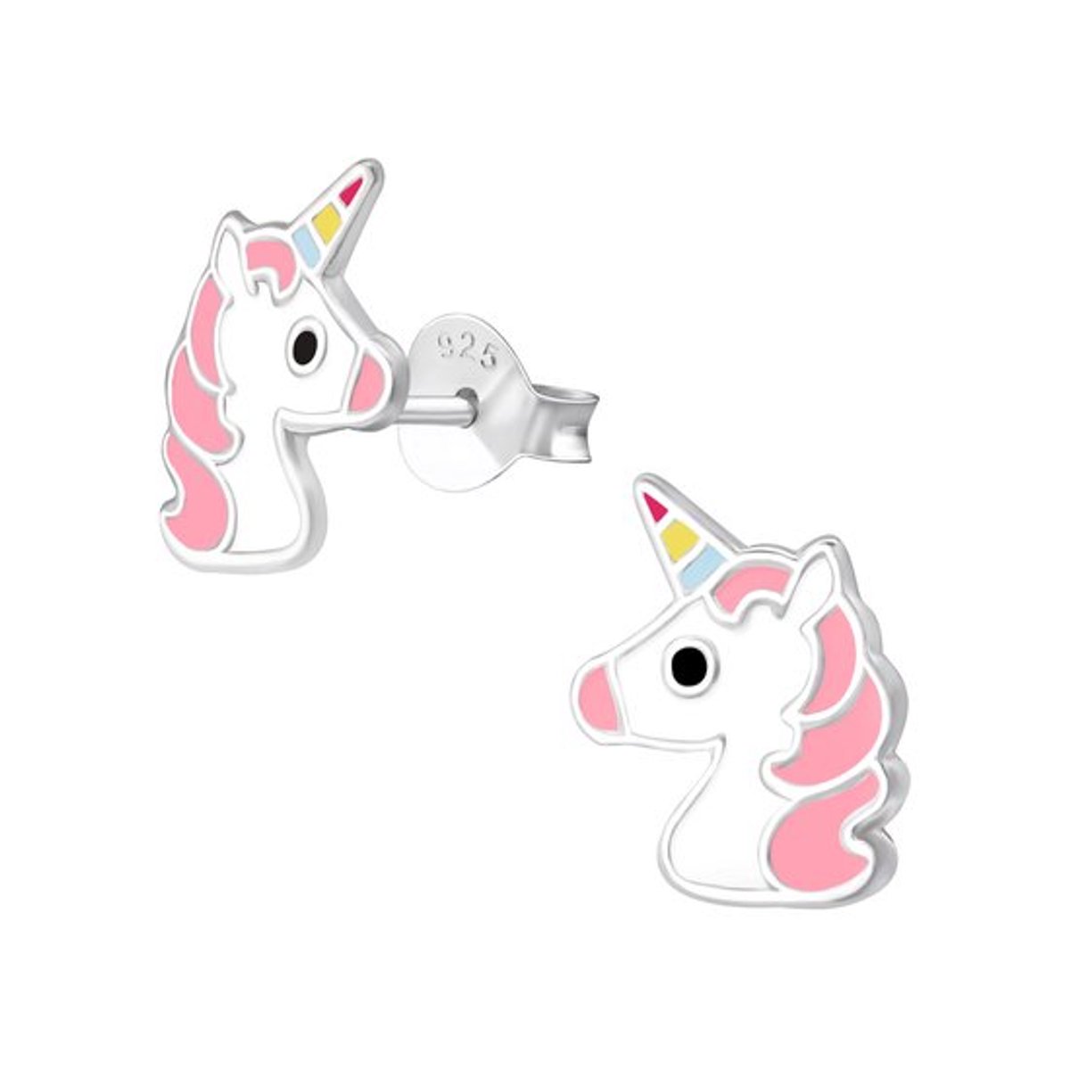 Oorbellen oorstekers unicorn - zilver - roze
