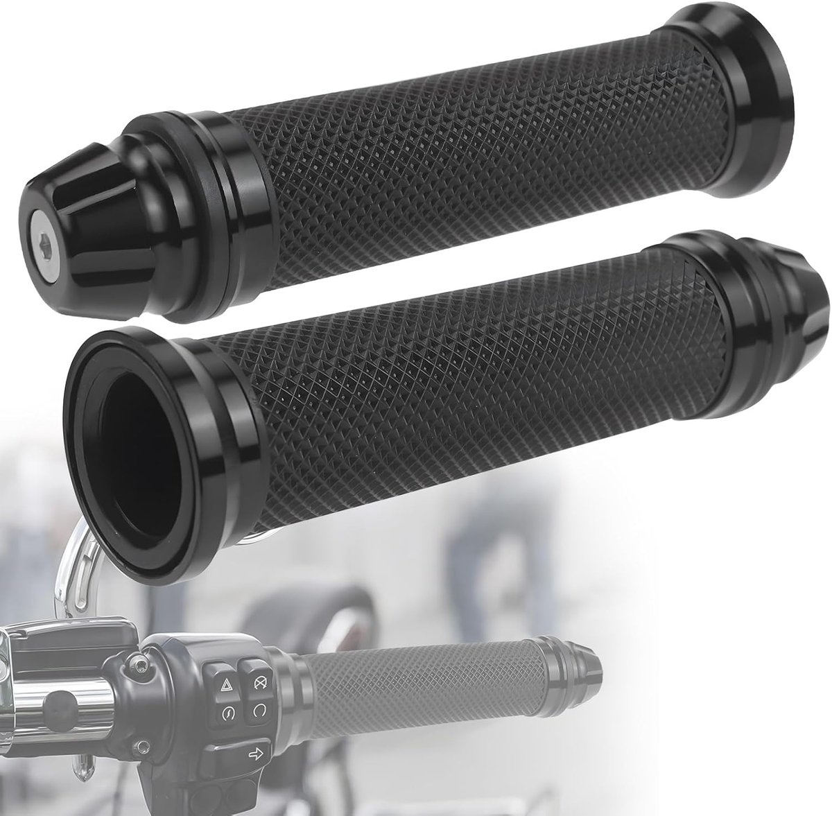 SnelShoppen - 2-Piece Motorfiets Handvatten Grips, 22 mm + 24 mm, Antislip Handlebar Handvat voor Motor, Scooter, Quad, Cruiser Off-Road