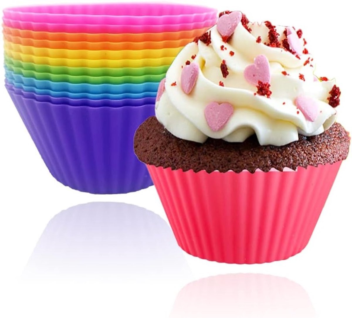 Set van 12 Herbruikbare Siliconen Muffinvormen in 6 Kleuren voor Perfecte Muffins en Cupcakes