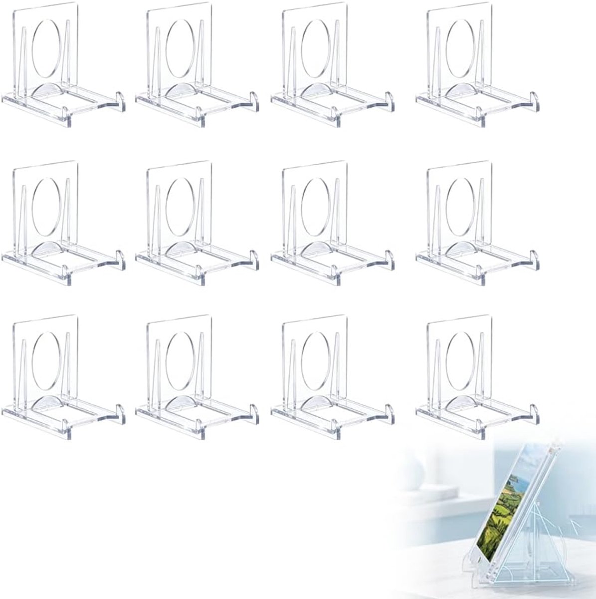 SnelShoppen - Kaartenhouder Acryl Display Standaard Mini Ezel 12 Stuks Verstelbaar 5,5x5cm Transparant voor Trading Cards Sportkaarten Vitrine Fotohou