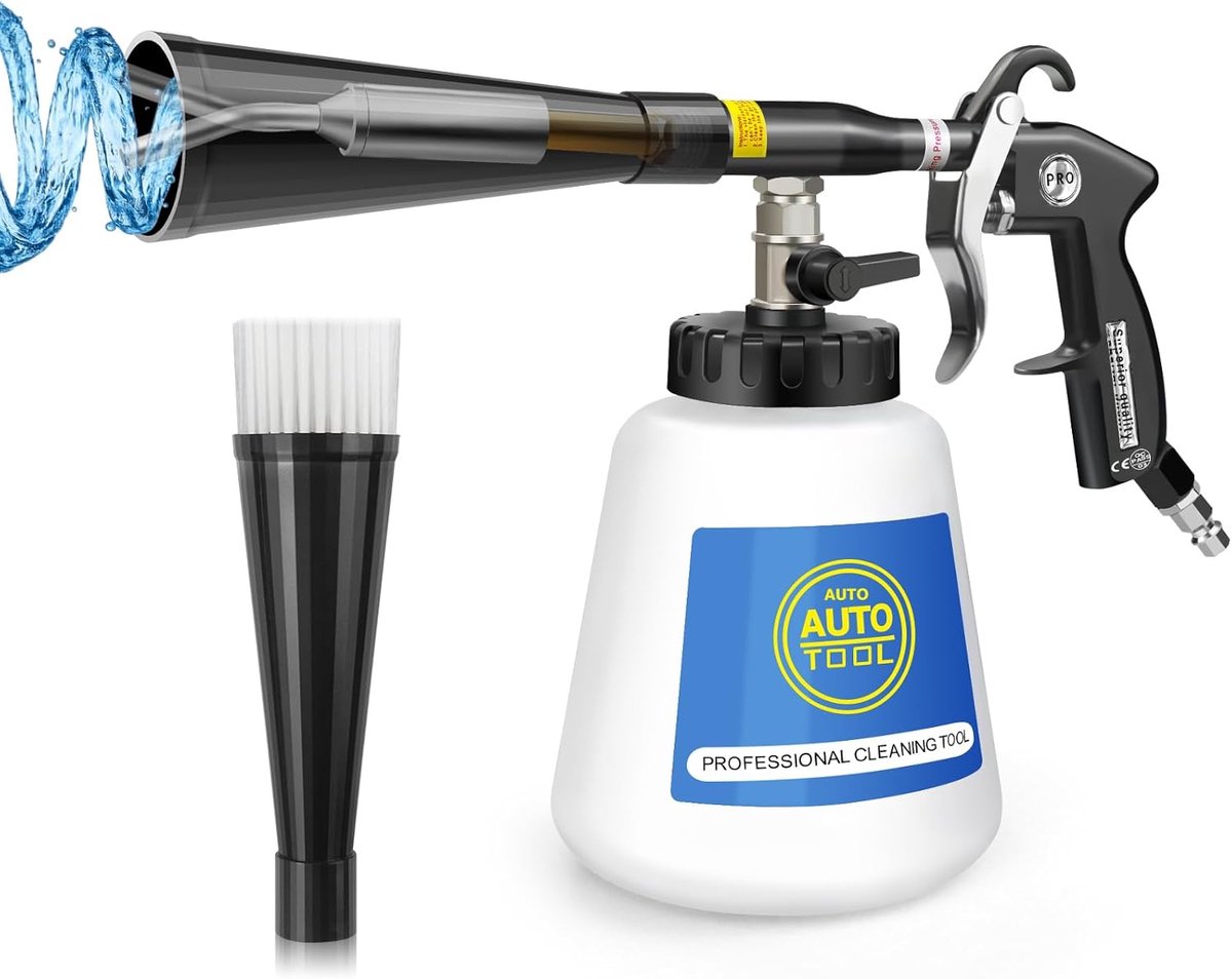 SnelShoppen - Perslucht reinigingspistool met metalen afvoerbuis, 1 liter waterreservoir en 2 sproeiers voor effectieve vuil- en stofreiniging in auto