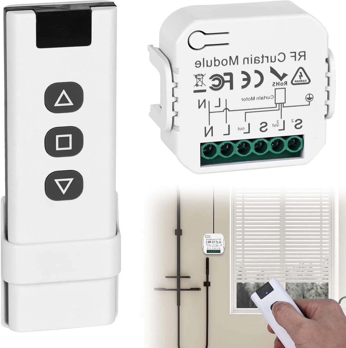 Draadloze Shutter Controle Retrofit Set voor Rolluiken, Jaloezieën en Zonneschermen met RF Afstandsbediening