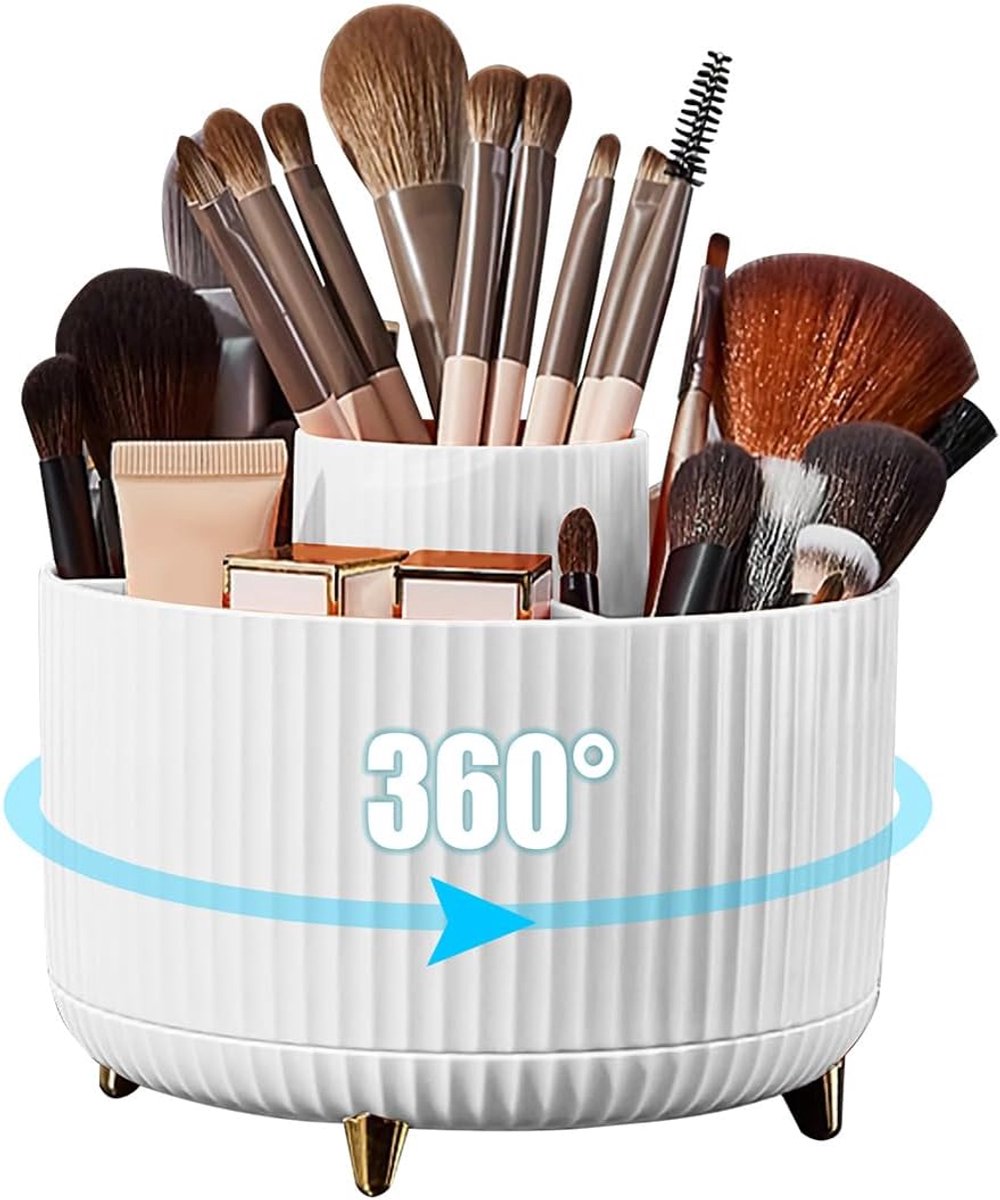 SnelShoppen - Makeup Brush Organizer 360 Graden Rotatable, 5 Compartiments, Cosmetica Cup, Nagellak Artist Supplies, Badkamer Makeup Tafel Organizer,