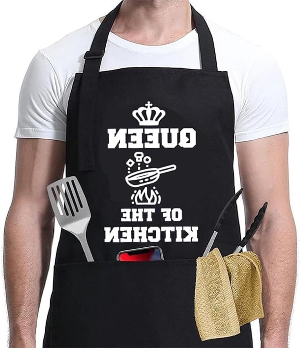 Grappig zwart verstelbaar bakkersschort met zakken, waterdicht en ideaal voor Moederdag, verjaardag en cadeau voor vrouwen
