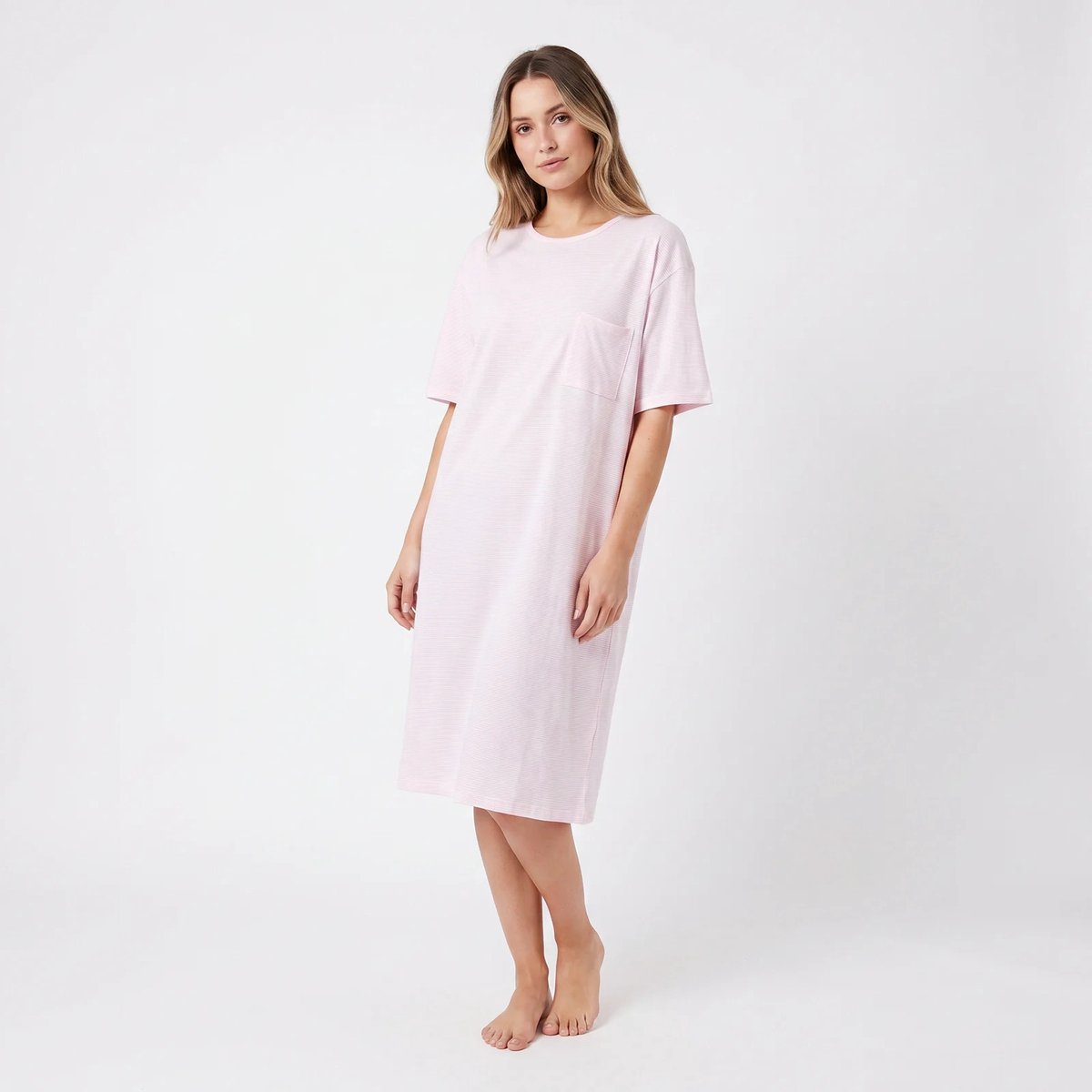 Nachthemd - Slaapkleed - Pyjama - Roze - Gestreept - Katoen - Maat M