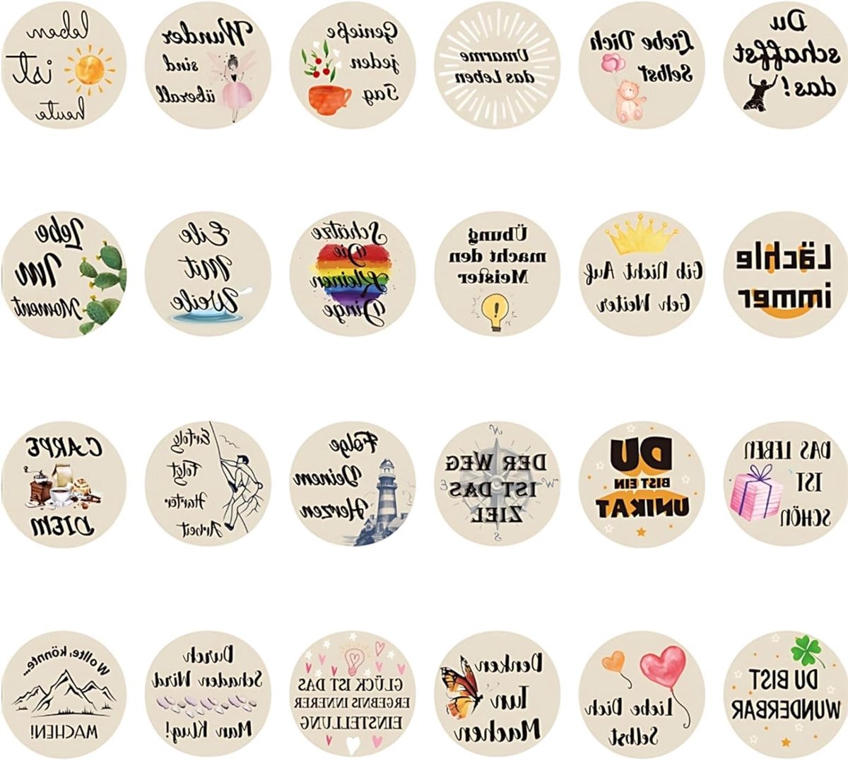 Mini-geluksbrengers van hout - 24 stuks met inspirerende spreuken, perfect als motivatiegeschenk, adventskalendervulling en kerstcadeau voor vrienden en familie