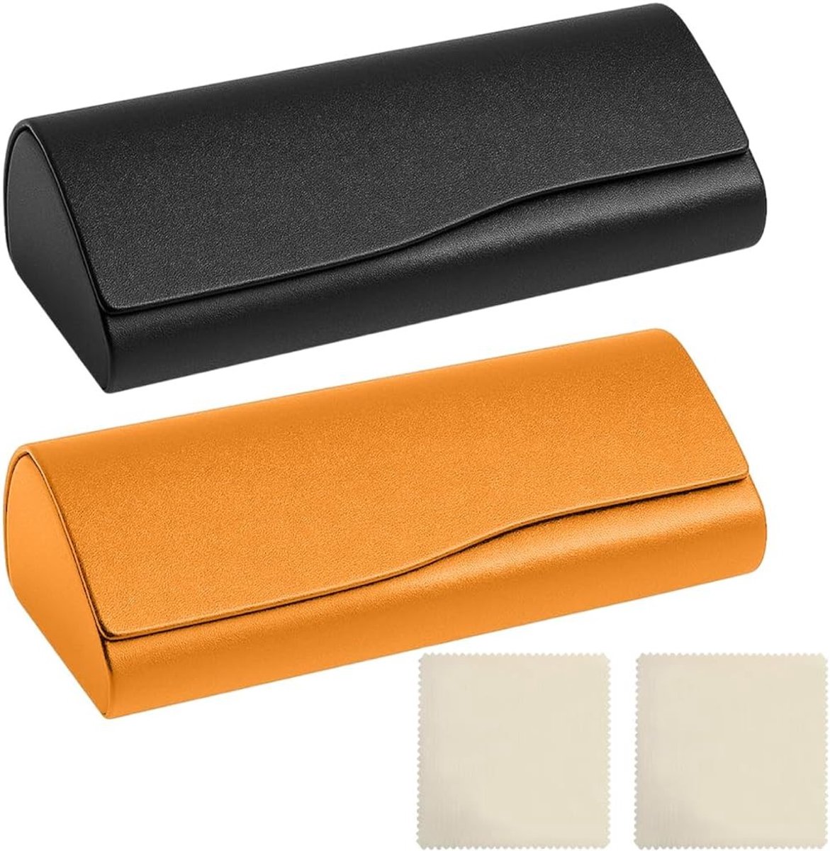 Bril etui set van 2 - draagbaar met metalen behuizing - zwart en oranje - inclusief schoonmaakdoekje - ShopVlot