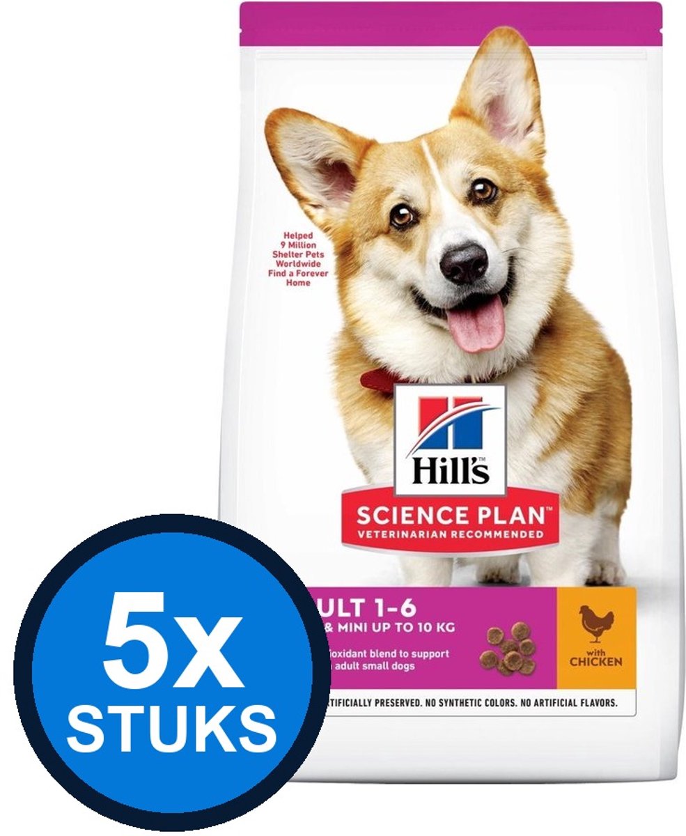 5x Hill's - Science Plan dog adult S chicken 1,5kg - Hondenvoer - 1.5 kg
