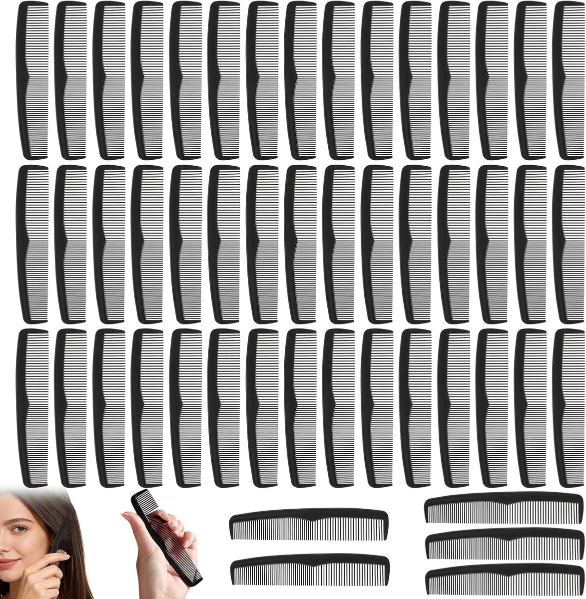 Haar Kam Set - Stijl Kammen - Dagelijks Gebruik - Brede Fijne Tanden - 50 Stuks - Zwart