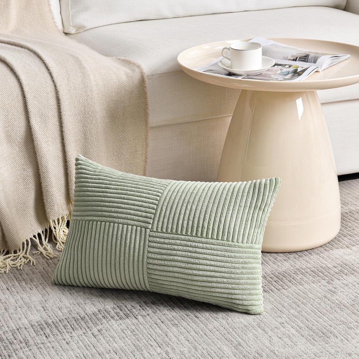 SnelShoppen - Boho Kussenhoes 40x60 cm - Zacht Corduroy in Salie Groen met Kruispatroon - Moderne Decoratie voor Sofa, Slaapkamer, Stoel en Bed