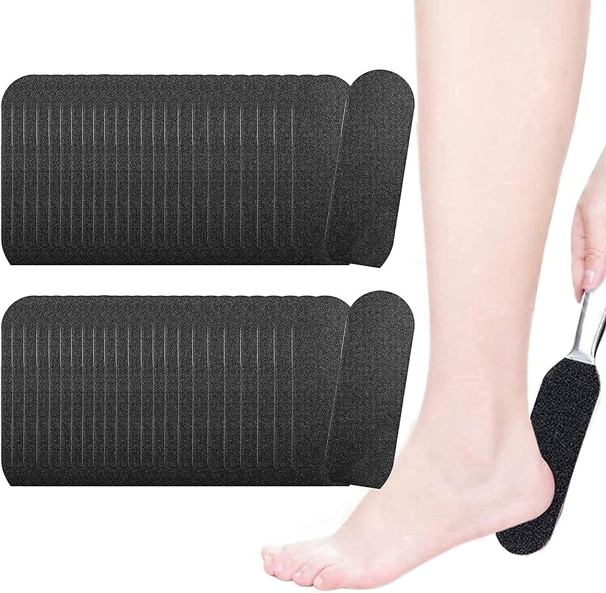 SnelShoppen - 50 Stuks Voetvijlen Herbruikbaar RVS Voetvijl Eeltverwijderaar Professionele Schuurpapier Vervangpads Pedicure Zwart 13,8 x 4,8 cm