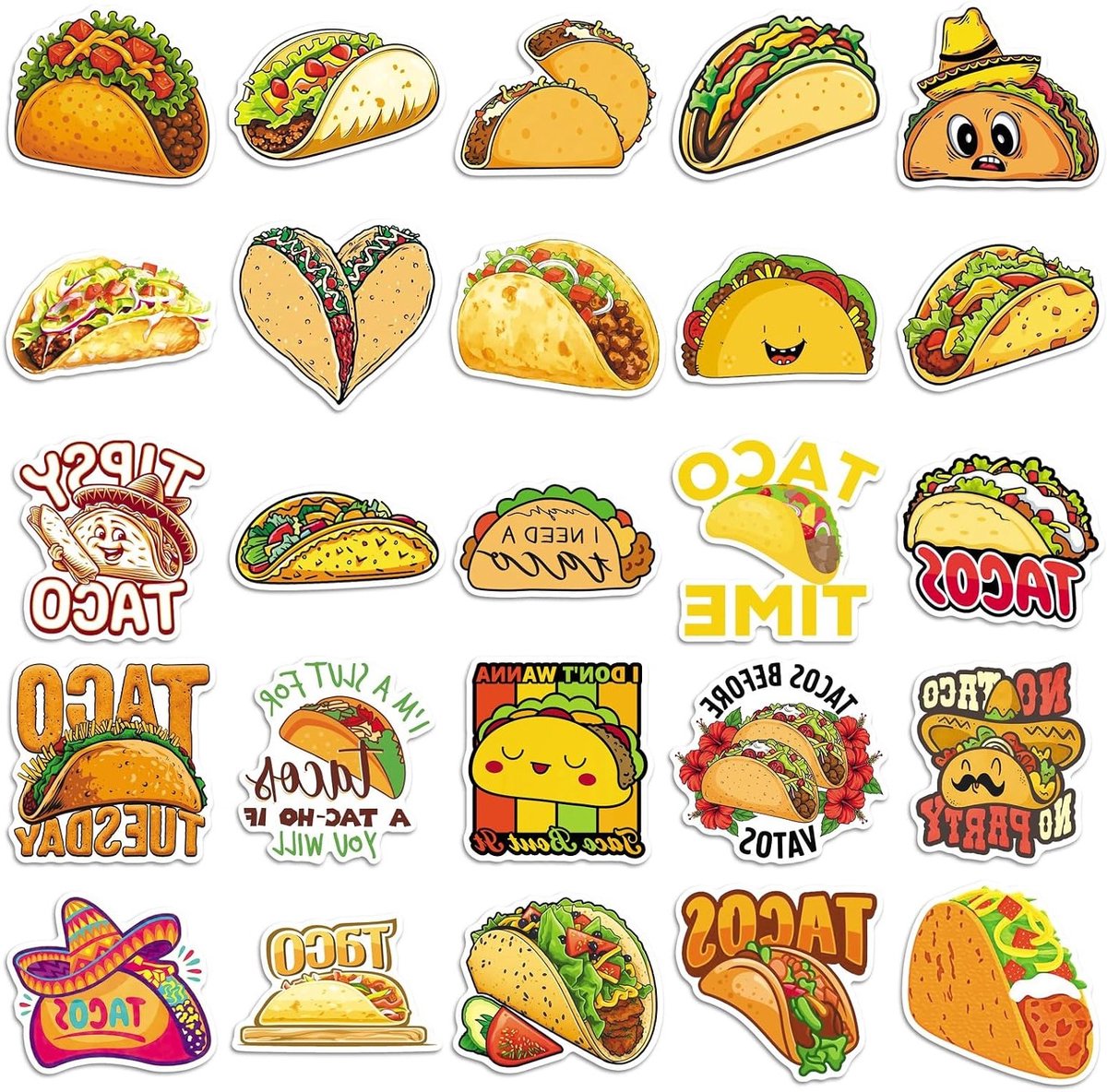 Kleurige taco stickerset van 50 stuks voor auto, motorfiets, fiets en laptop - Vinyl levensmiddelen decoratie voor skateboard en bagage