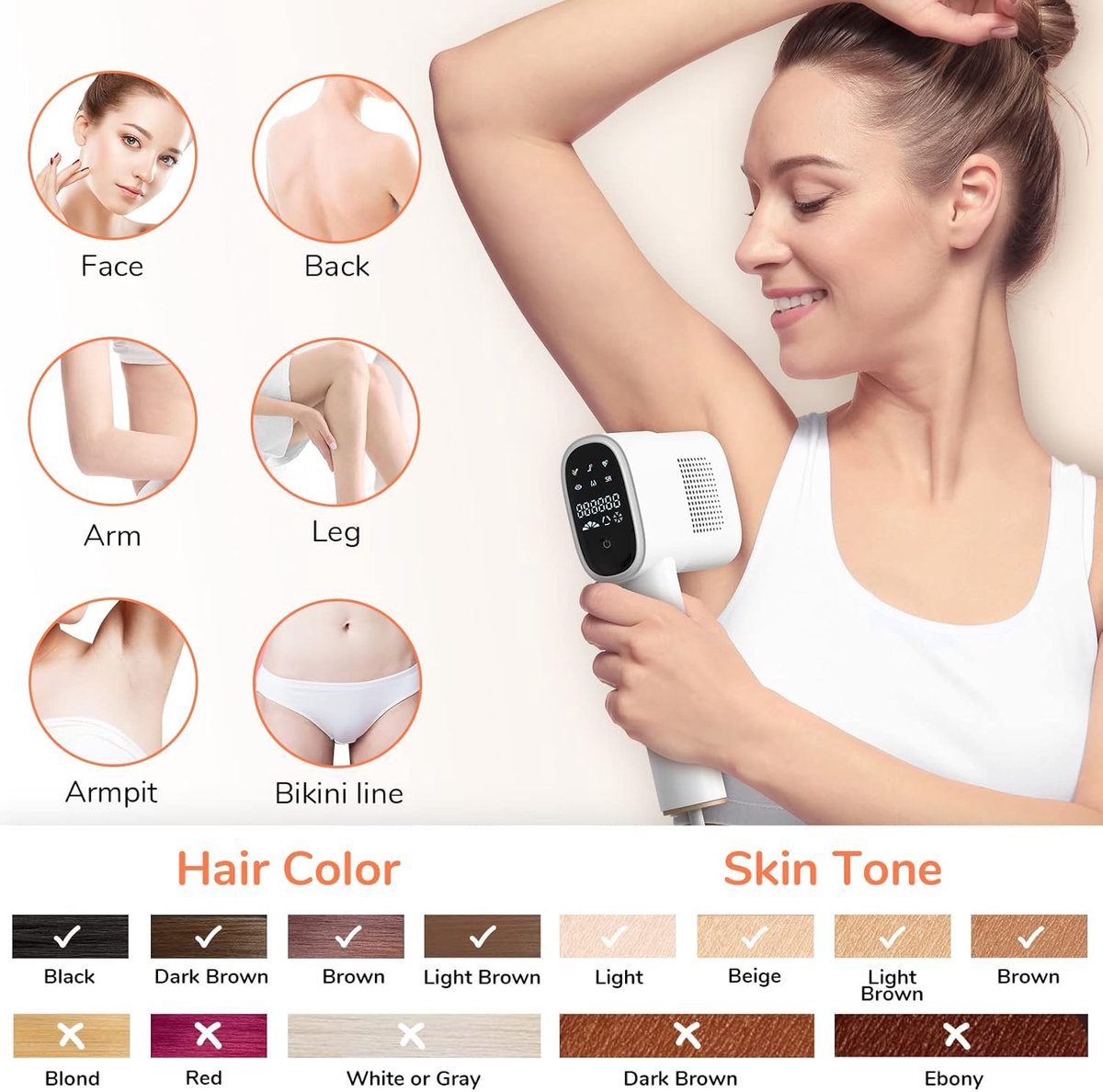 Thijox - IPL-apparaat ontharing voor mannen en vrouwen, 999.999 flitsen, pijnloos laser ontharingsapparaat voor gezicht, oksels, armen, rug, bikini en thumbnail 2