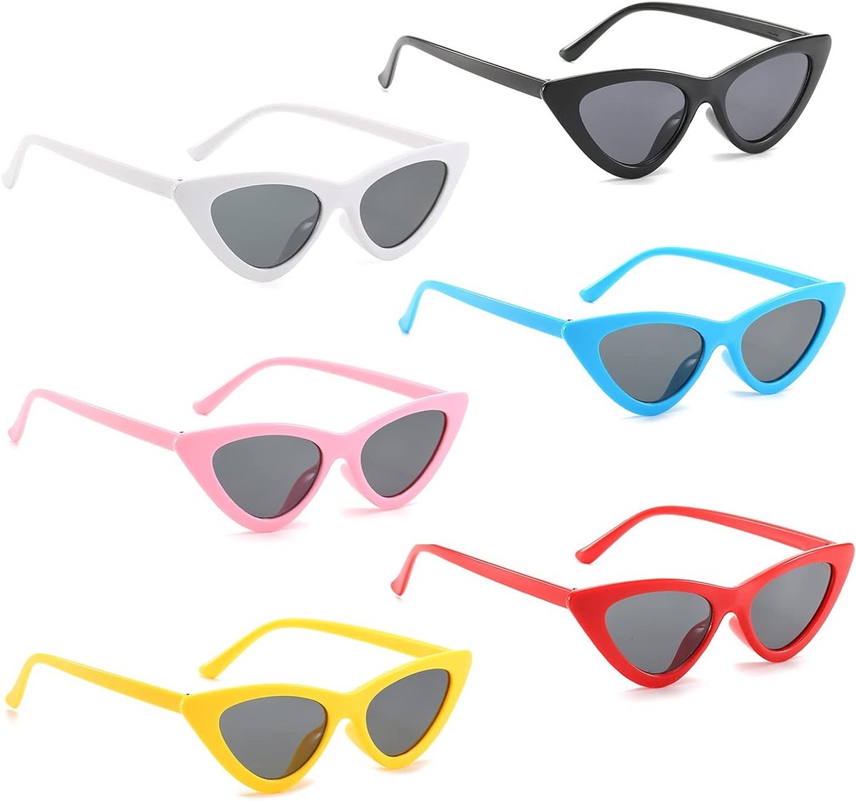 Retro Driehoekige Zonnebril Set van 6, Vintage Hartvormige en Cat Eye Stijl voor Feestjes, Kostuums en Reizen