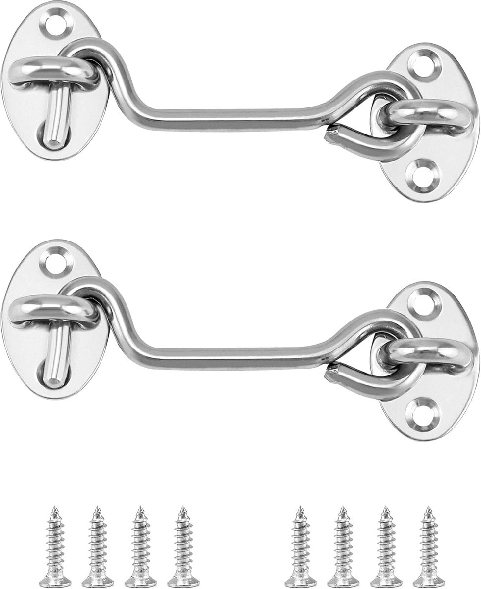 SnelShoppen - Set van 2 RVS Stormhaken met Oog, 10 cm, Voor Schuurdeur, Garagedeur, Tuinhek Bevestiging, Inclusief Montage Schroeven