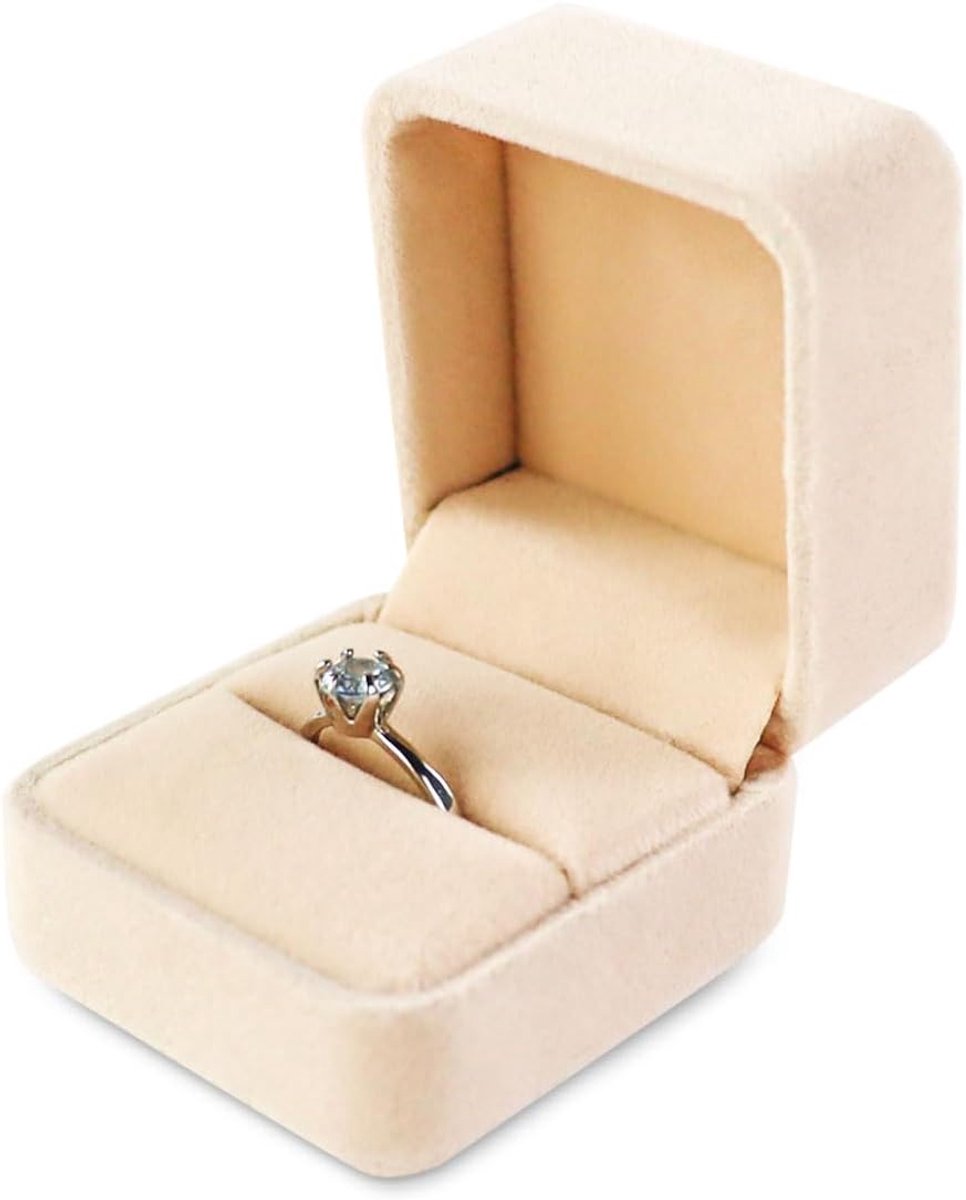 SnelShoppen - Luxe Ringdoos Velvet voor Huwelijk en Verloving - Elliptische Verlovingsringdoos Beige met Magnetische Sluiting