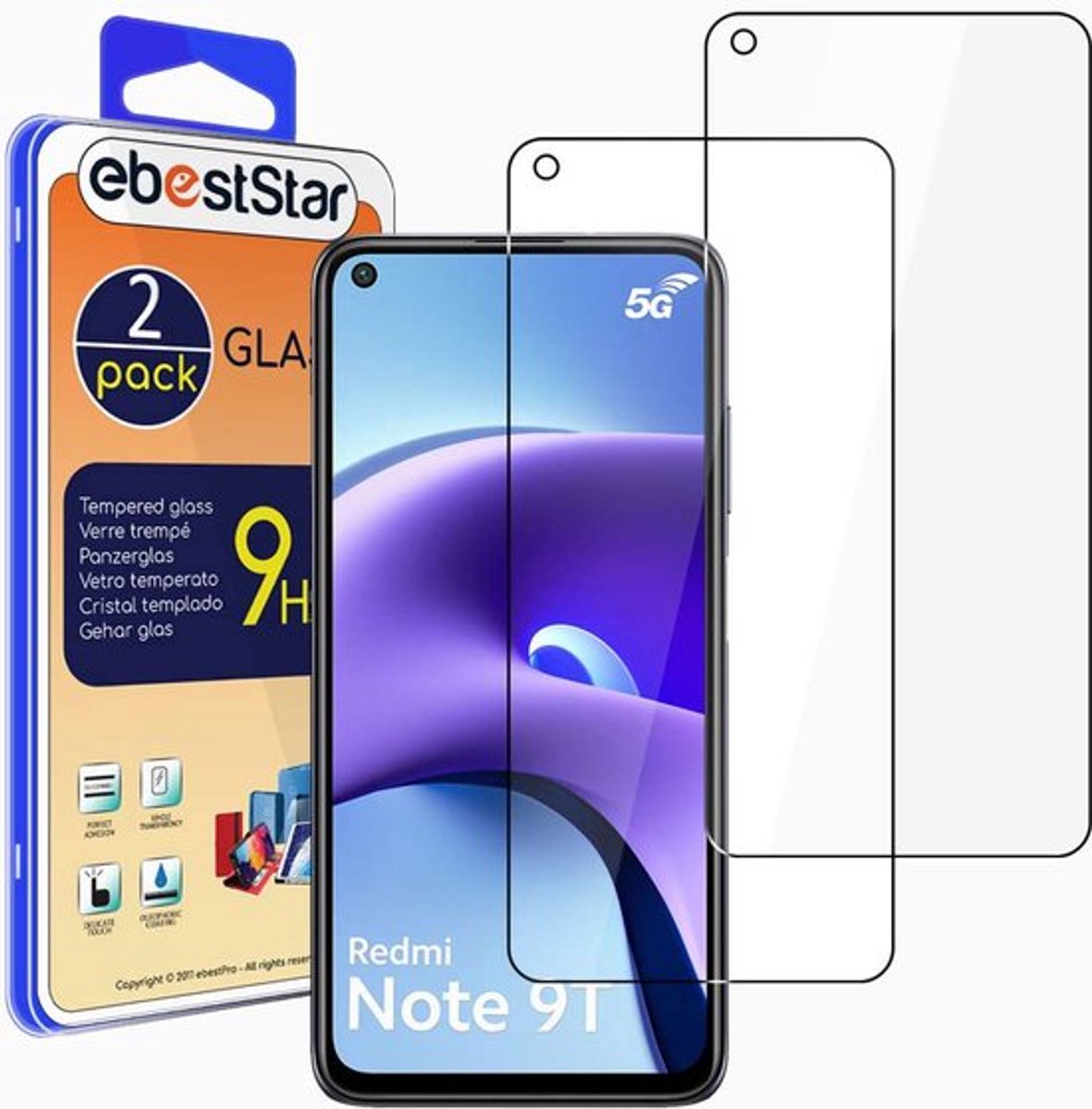 ebestStar - {2 Stuks} Gehard glas geschikt voor Xiaomi Redmi Note 9T 5G, Screen Protector Cover, Schermbeschermer Tempered Glass