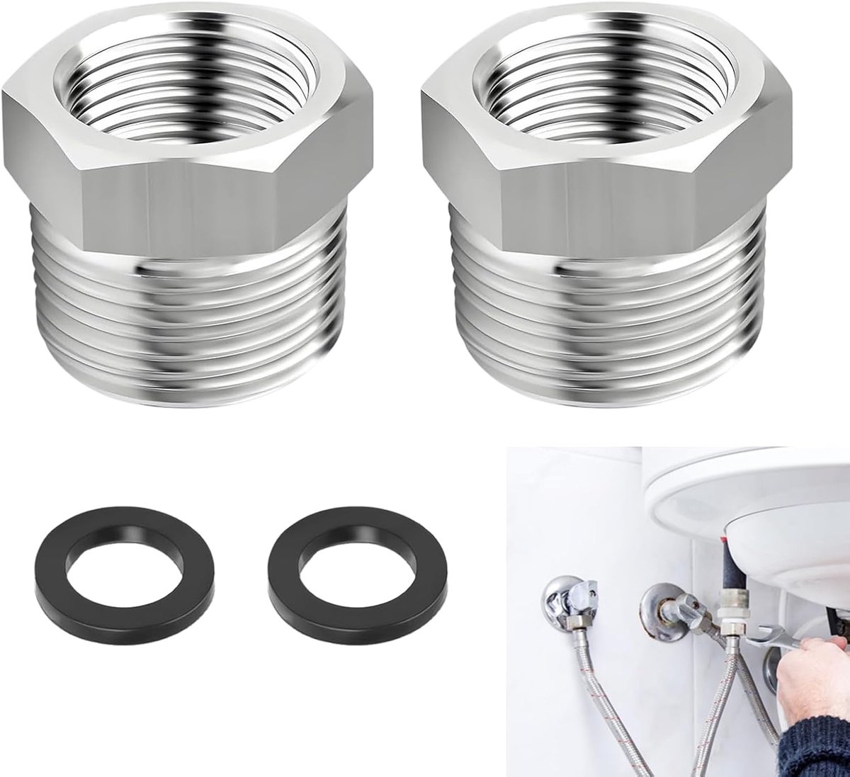SnelShoppen - 4 Pcs Adapter Set 1/2 Inch Mannetje naar 3/8 Inch Messing Vrouwtje met Waterdichte Dichtingen voor Kranen en Pijpen