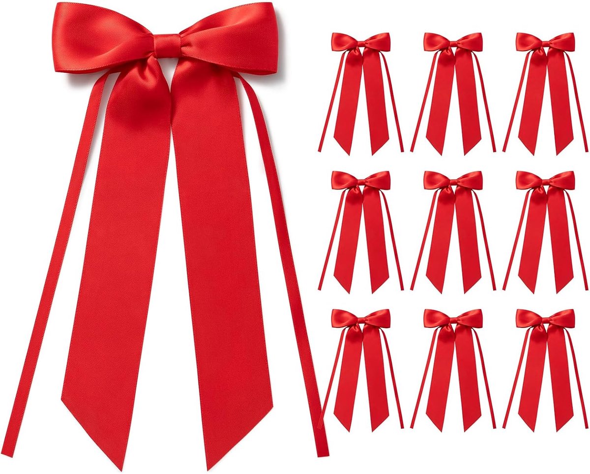 SnelShoppen - 10 Stuks Rode Satijnen Strikken voor Bruiloft & Communie - Cadeau Strikken voor Verjaardag, Kerst, Versiering - 12 cm Breed, 25 cm Lang