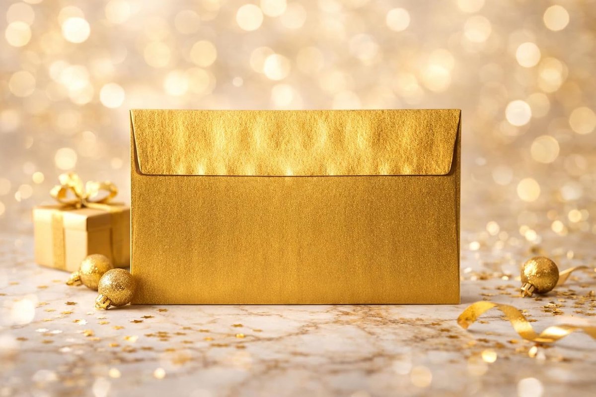 SnelShoppen - 25 DIN long Enveloppen 100 g/m² - Goud Metallic - Zelfklevend met Trekstrips - 110 x 220 mm - Perfect voor Feesten en Zakelijke Doeleind