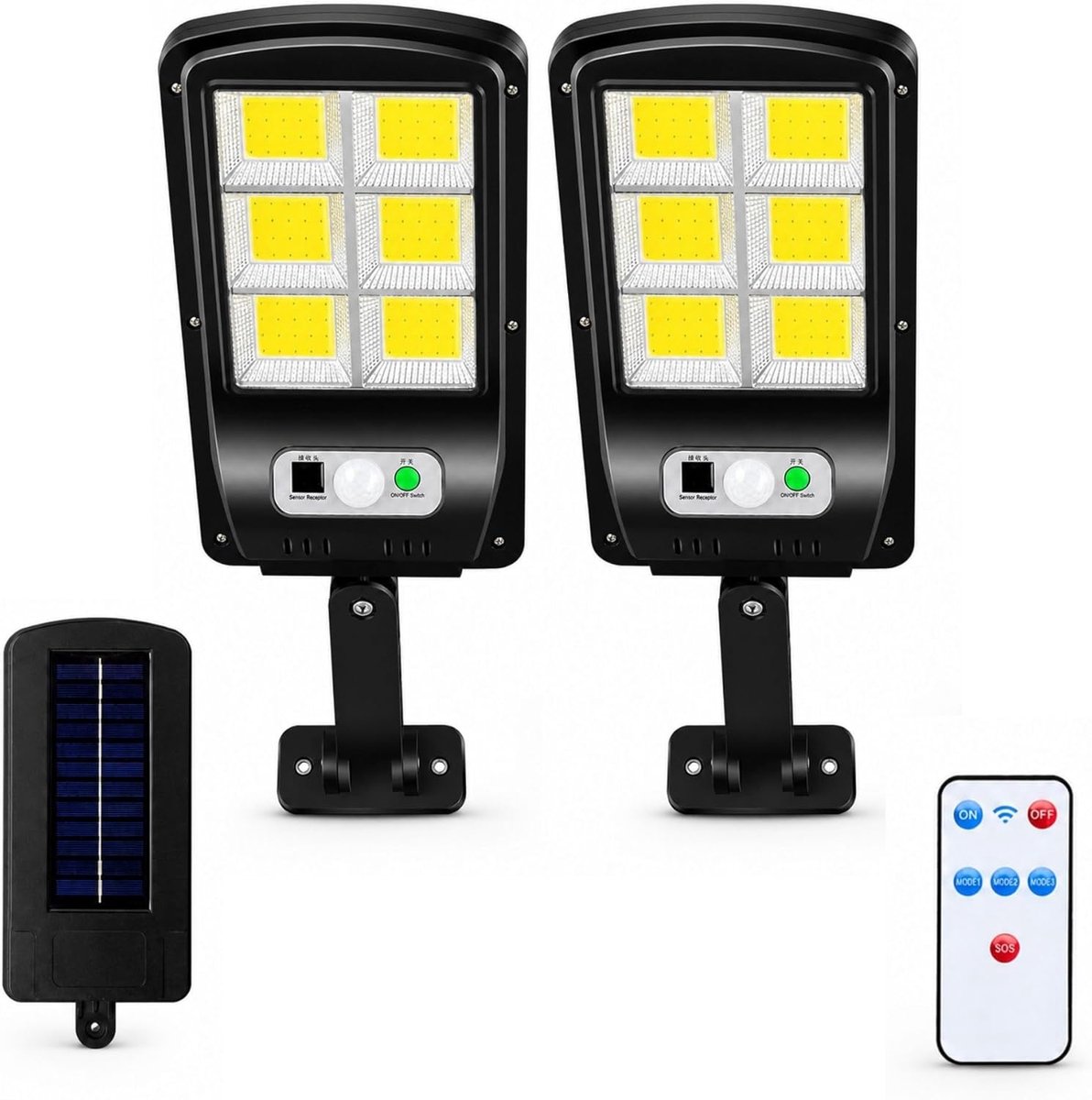 SnelShoppen - Solar Buitenlamp 160 LED met PIR Bewegingssensor, Waterdichte Solar Lamp IP65 met Afstandsbediening, 3 Modi, Verstelbare Beugel voor Tui