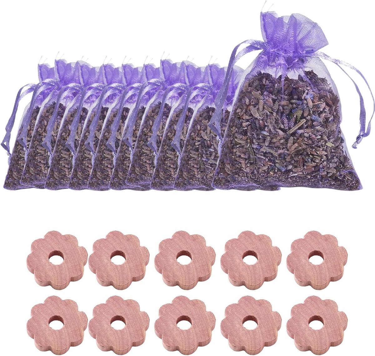SnelShoppen - 30 Stuks Mottenbescherming voor Kledingkasten - Lavendelgeur en Cederhouten Mottenringen - Bescherming tegen Kledingmotten - Voor Kledin