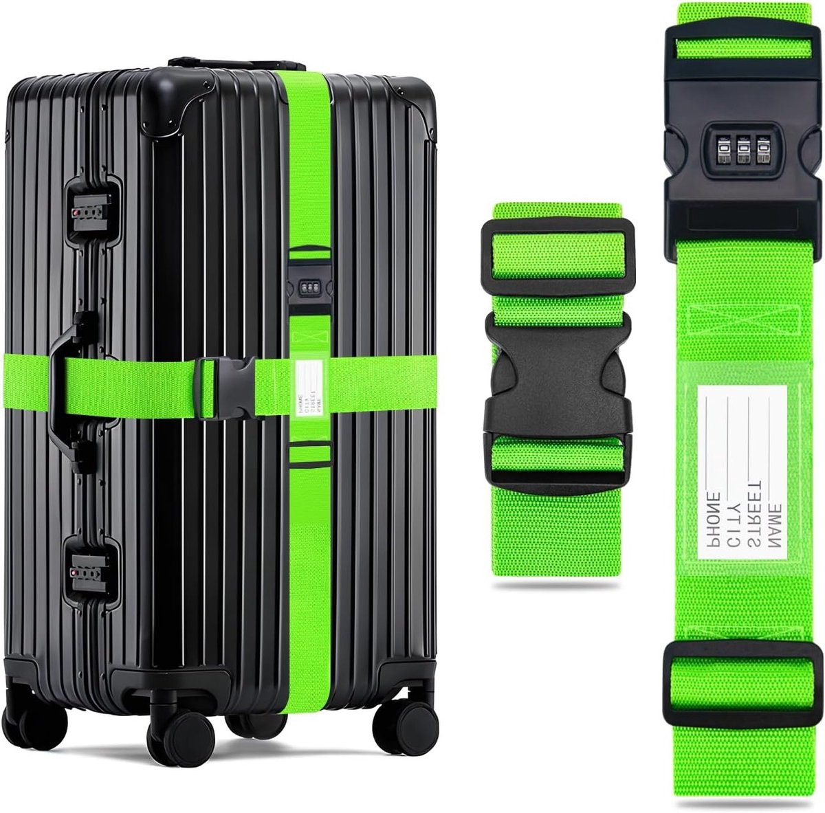 Verstelbare Bagagestraps met Combinatielock, 2 Stuks, Veiligheidsbanden voor Reizen, Geschikt voor Koffers tot 250 cm, Duurzaam en Betrouwbaar