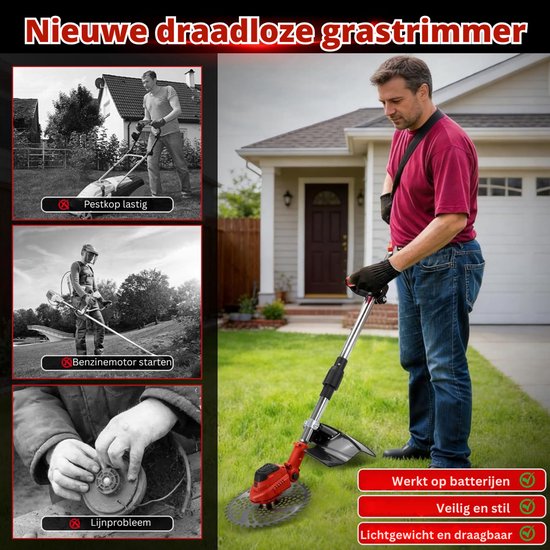 SNJY® Onkruidborstel Electrisch - Onkruidborstel Machine - Onkruidbrander - Onkruidverdelger - 100-140 cm Telescoopsteel - Zwart/Rood van SNJY — afbeelding 5