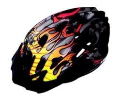 Fietshelm voor jeugd zwart met vlammen motief - Limar 515 Dragon Flame - Maat M (50-56cm) - afneembare visor