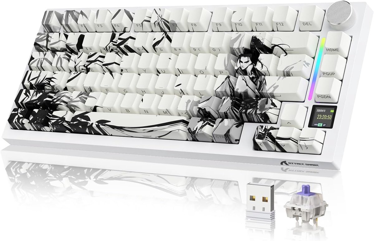 SnelShoppen - Ultra Gasket Mechanisch Toetsenbord met TFT Scherm, 75% ANSI Formaat, 2.4GHz/BT/Wired, Geluidsdempende Foam, Hot-swap, voor PC, MAC (Don