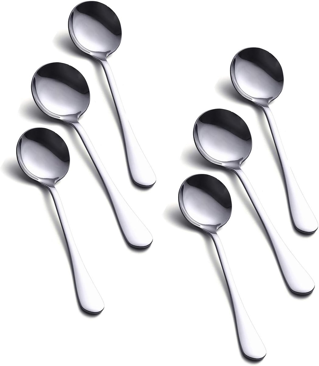 SnelShoppen - 6-delige Soeplepel Set Ronde Soeplepels RVS Hoogwaardige Kwaliteit 18.8 cm 7.4 Inch Matte en Spiegelafwerking Keuken Accessoires