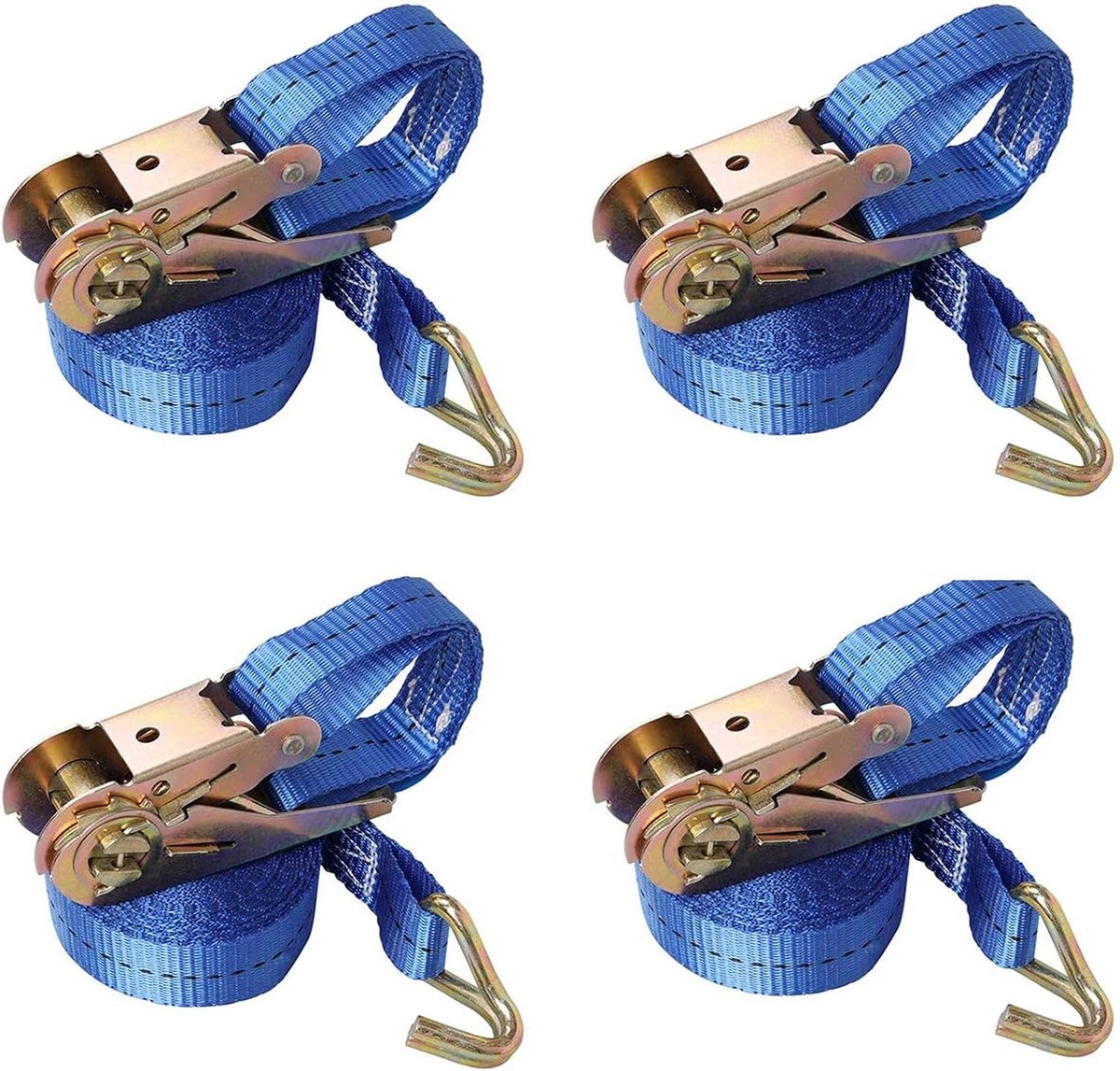 SnelShoppen - Pack van 4 Verstelbare Ratchet Lashing Straps 800 kg, 5 m, 25 mm Breed met J-Haken voor Tuinapparatuur, Verhuizen, Motorfietsen, Bagage