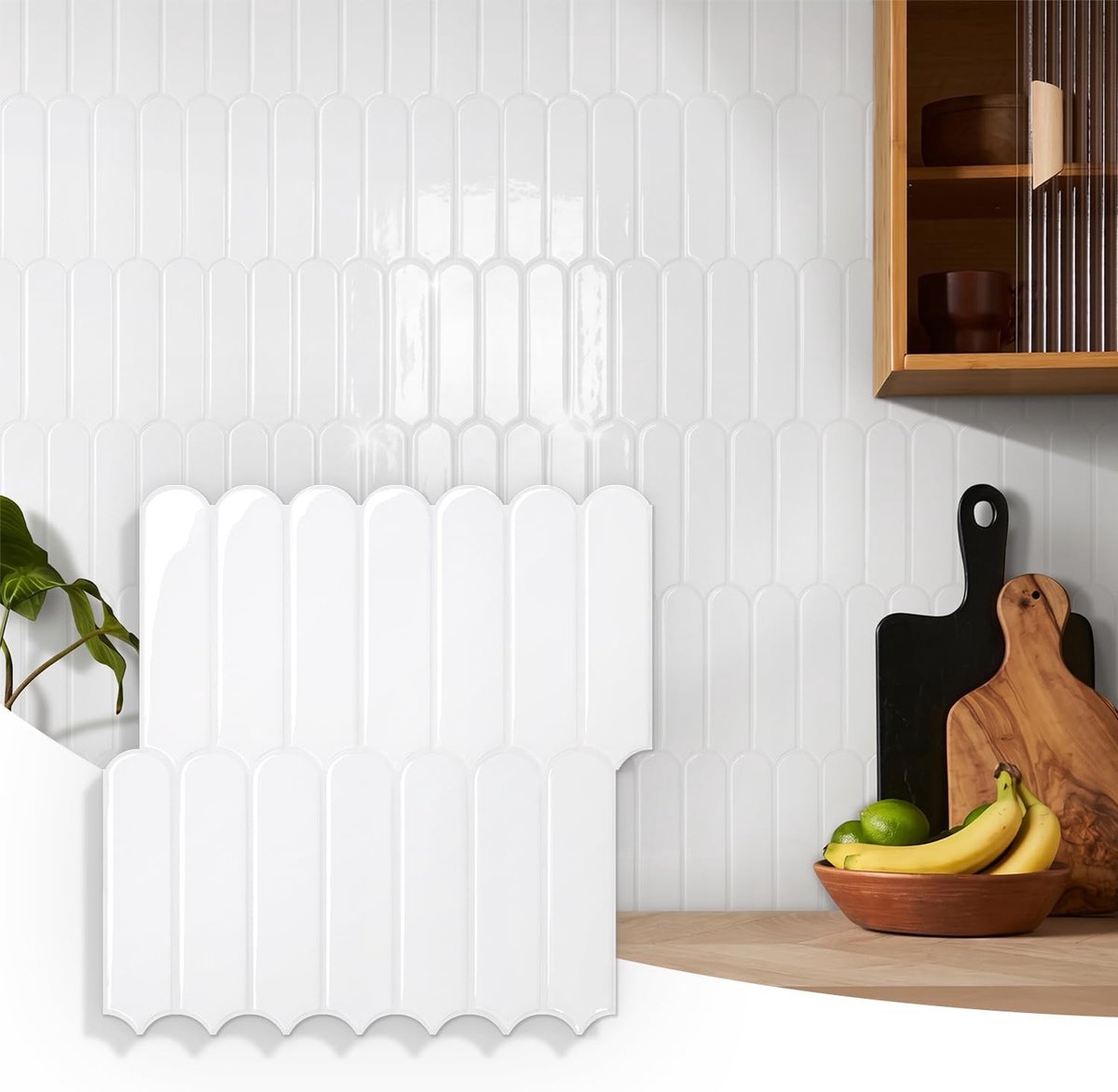 SnelShoppen - 3D Zelfklevende Wandtegels Wit, 10 Stuks 30.5 x 30.5 cm, Waterproof Vinyl Tegel Stickers voor Keuken en Badkamer, Vis Schubben Design, E