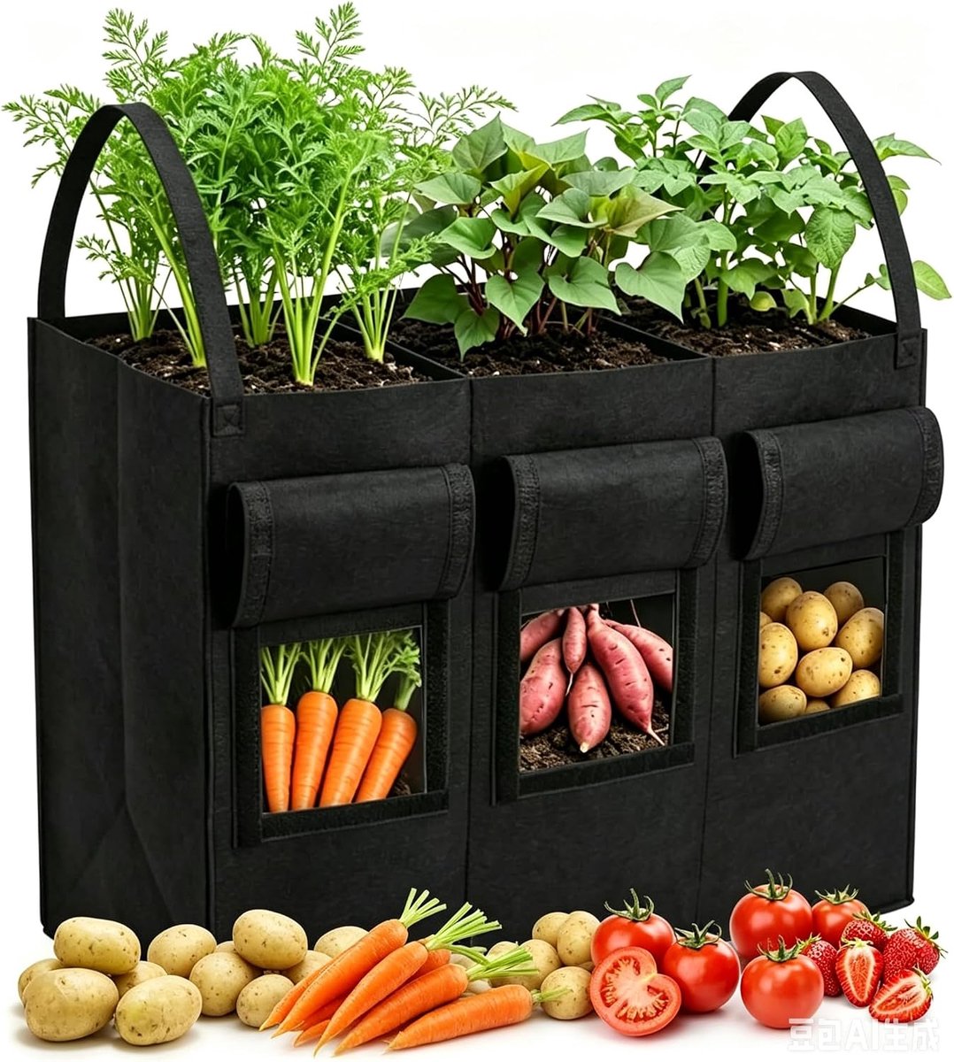 SnelShoppen - 90 Liter Aardappelplantenzak met Handgrepen en Kijkvenster - Ademend en Waterdicht - Duurzame Vliesstof Plantenzakken voor Groenten, Blo